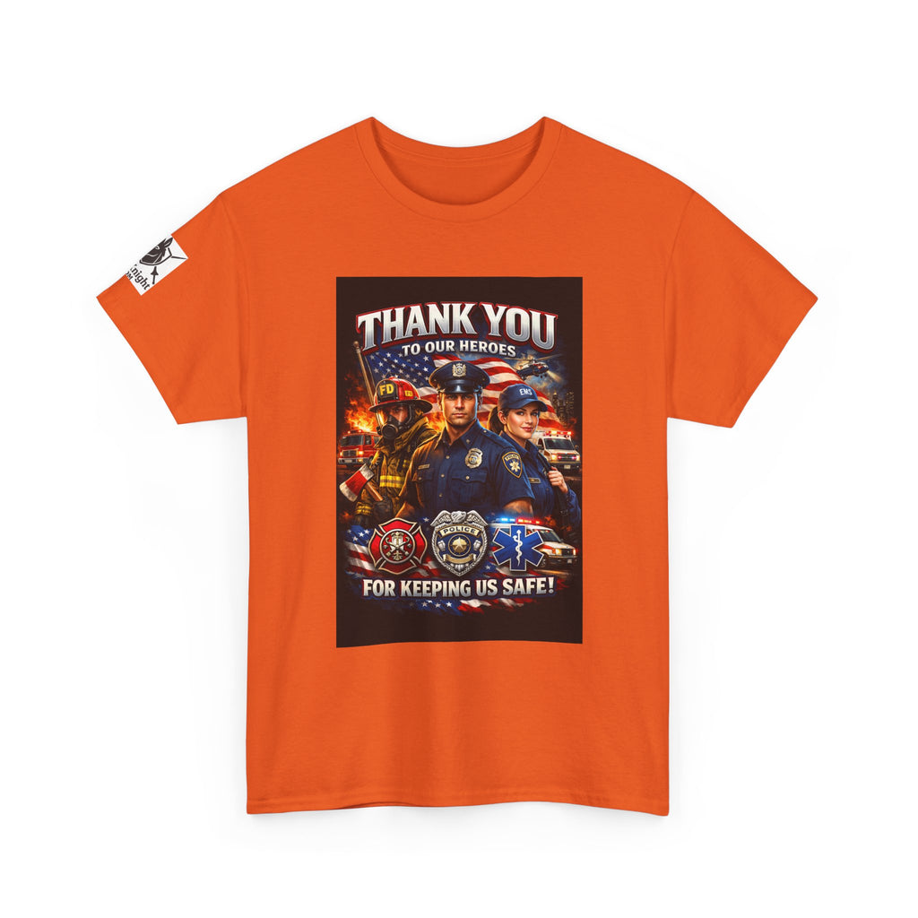 USA Flag Graphic Tee - "Thank you to our Heroes- For keeping us safe!"