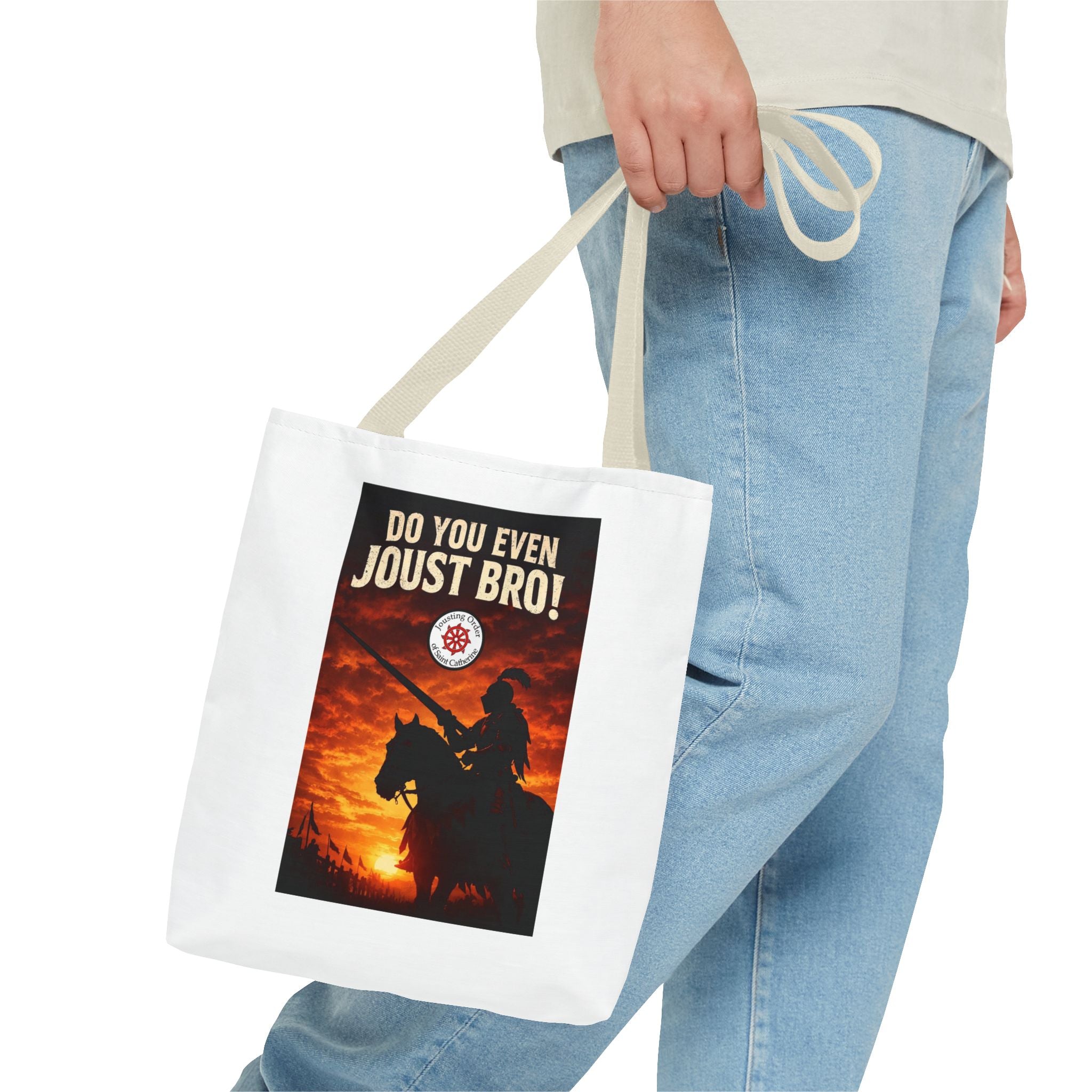 Do You Even Joust Bro! Tote Bag – Medieval Knight Silhouette Sunset Tote for Renaissance Fair Fans