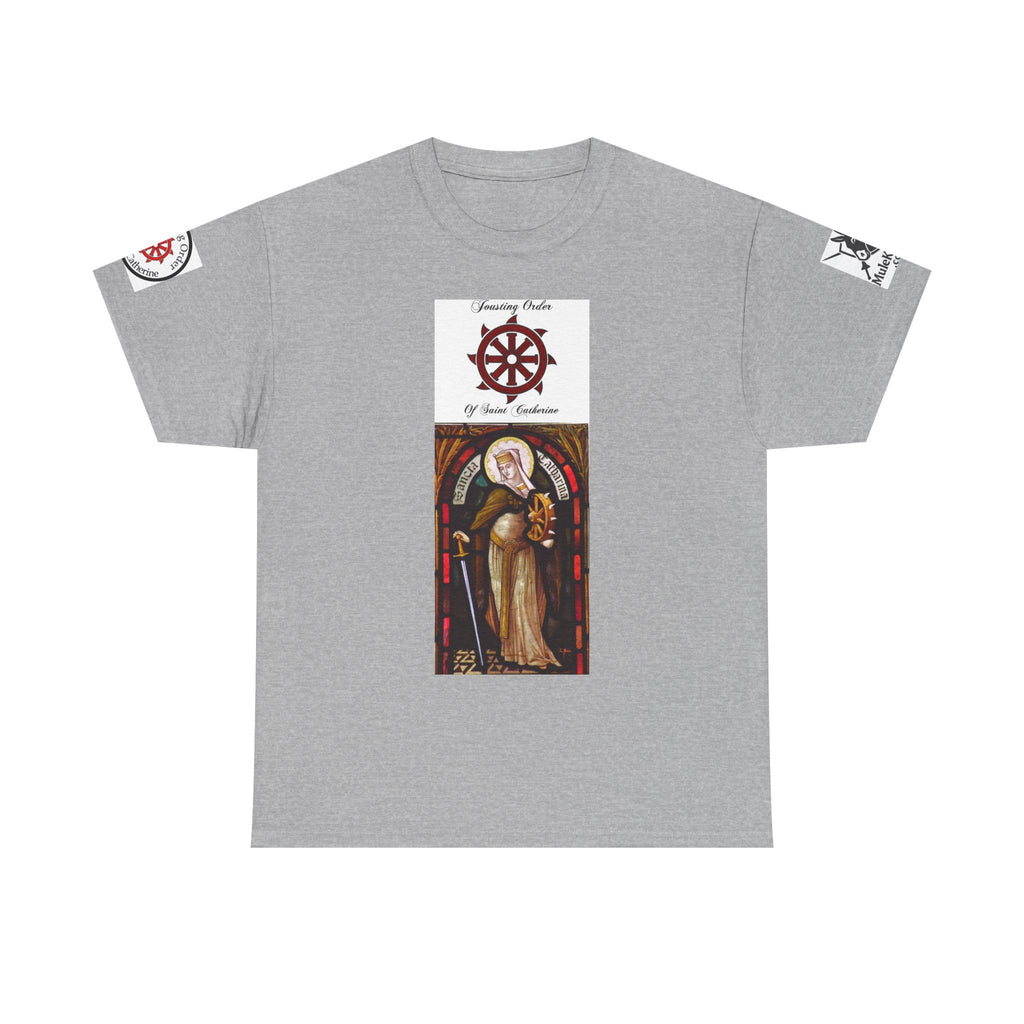 Saint Catherine Jousting Order  Tee — Vintage Stained Glass Saint/Jousting T‑Shirt
