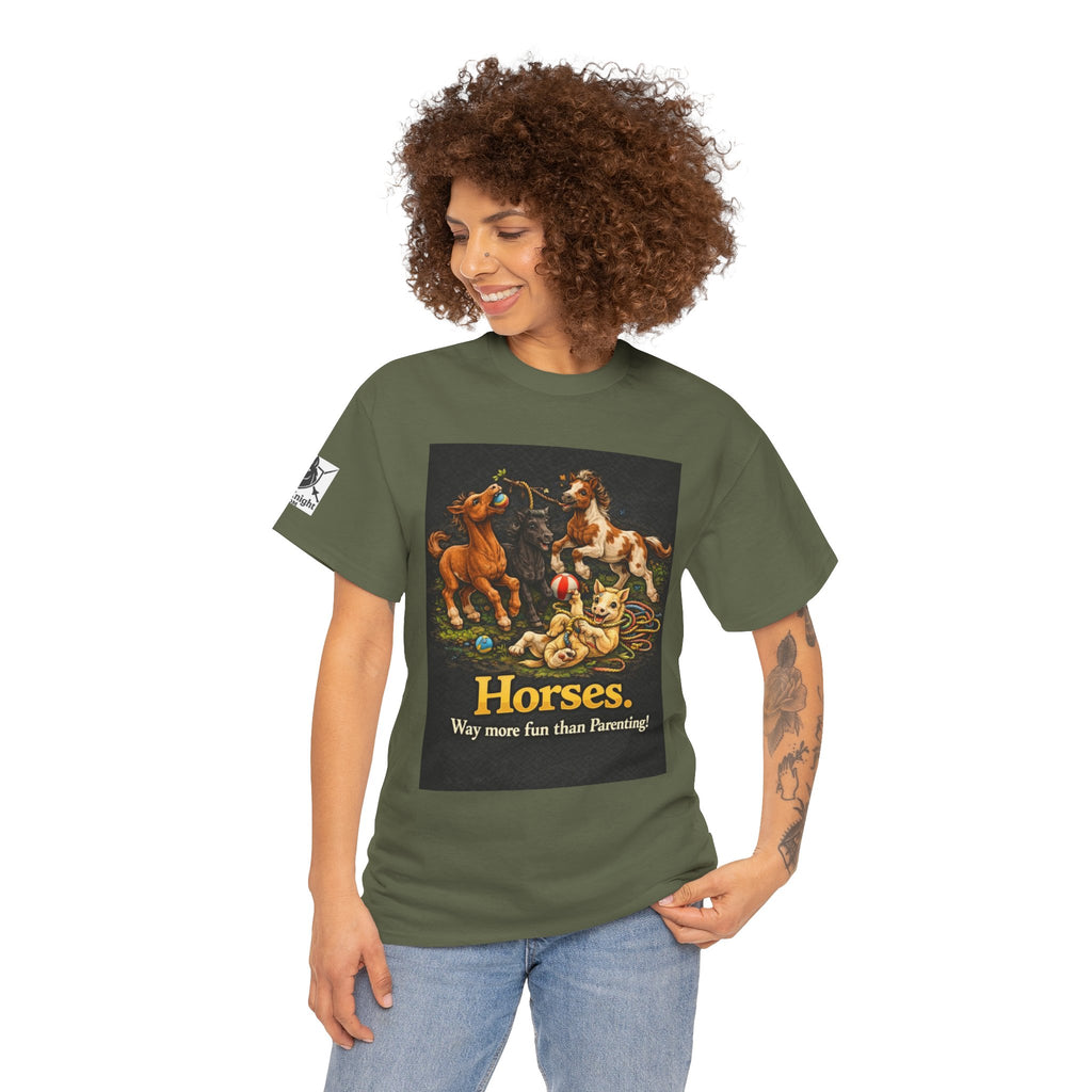 Horse lover shirt.  Horses.  Way more fun than Parenting! Teeshirt funny