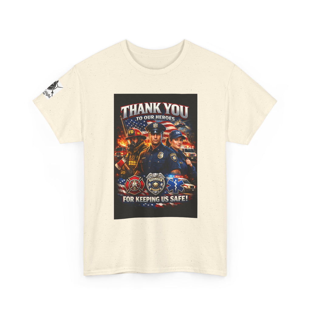 USA Flag Graphic Tee - "Thank you to our Heroes- For keeping us safe!"