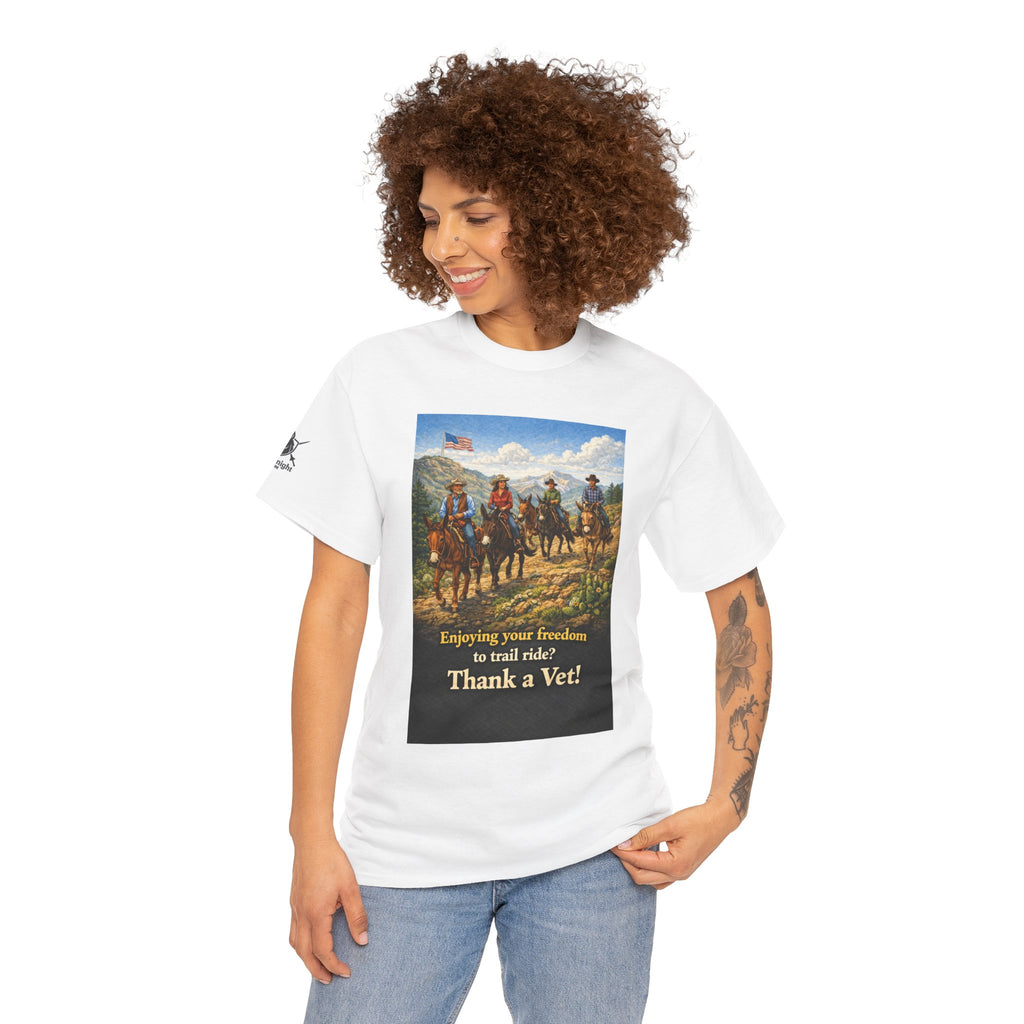 Mule Rider Retro Graphic Tee - "Enjoying your freedom to trail ride?  Thank a Vet!"