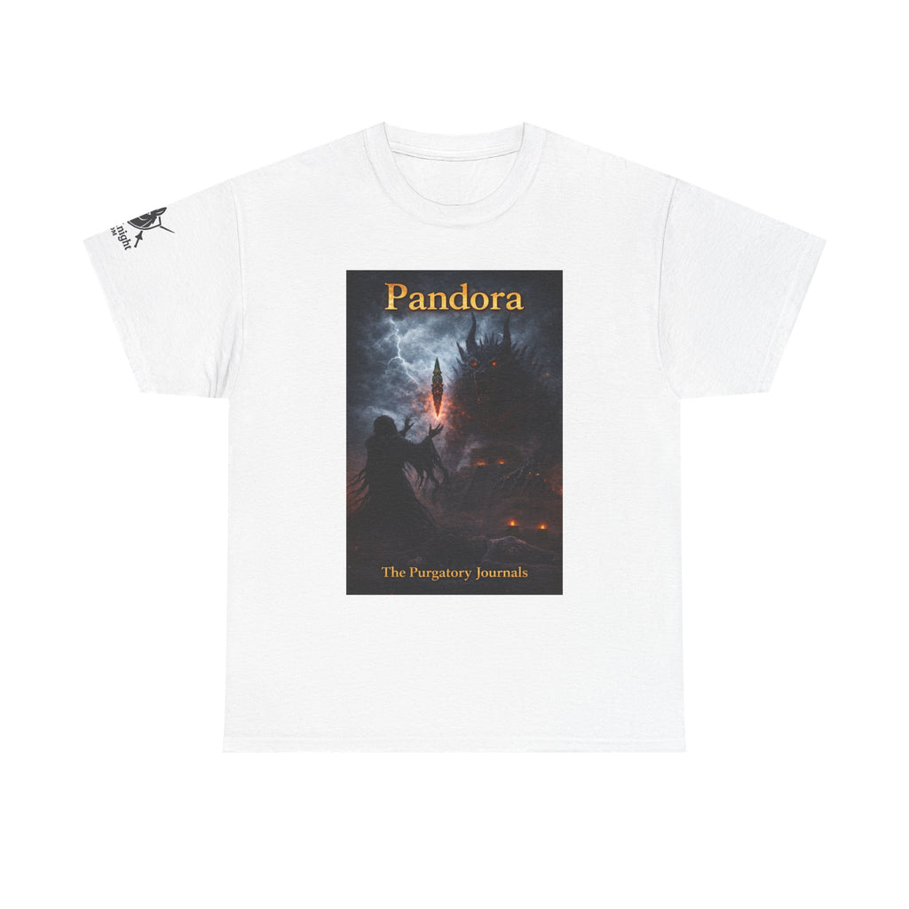Pandora Summoning on Front - Pandora book cover on back -Purgatory Journals Book 3 -   Fantasy Novel tee