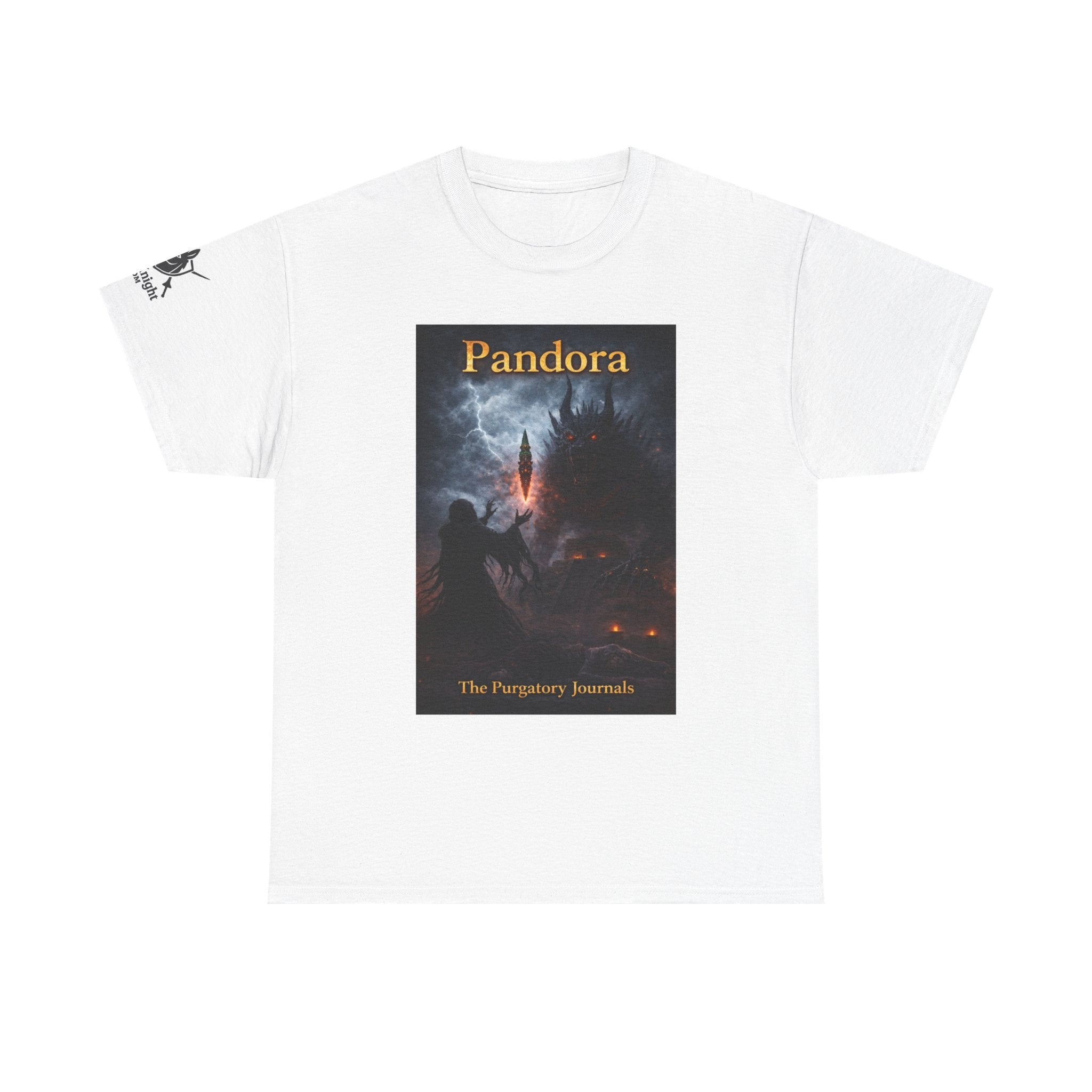 Pandora Summoning on Front - Pandora book cover on back -Purgatory Journals Book 3 -   Fantasy Novel tee
