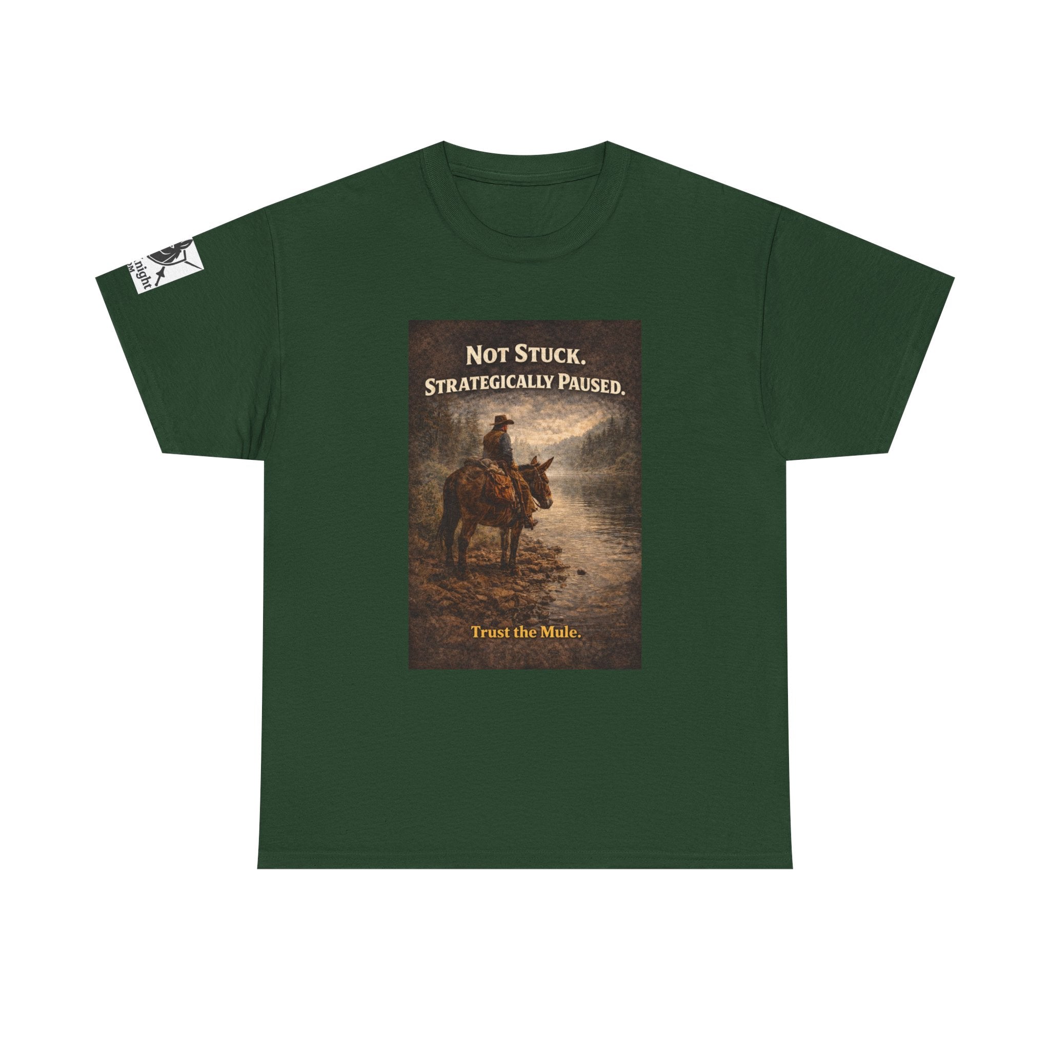 Not Stuck, Strategically Paused Mule Tee – Vintage Rider Graphic T-Shirt