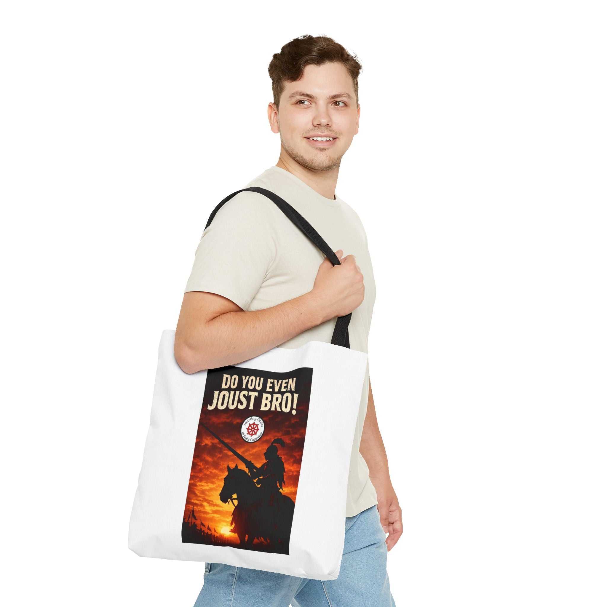 Do You Even Joust Bro! Tote Bag – Medieval Knight Silhouette Sunset Tote for Renaissance Fair Fans