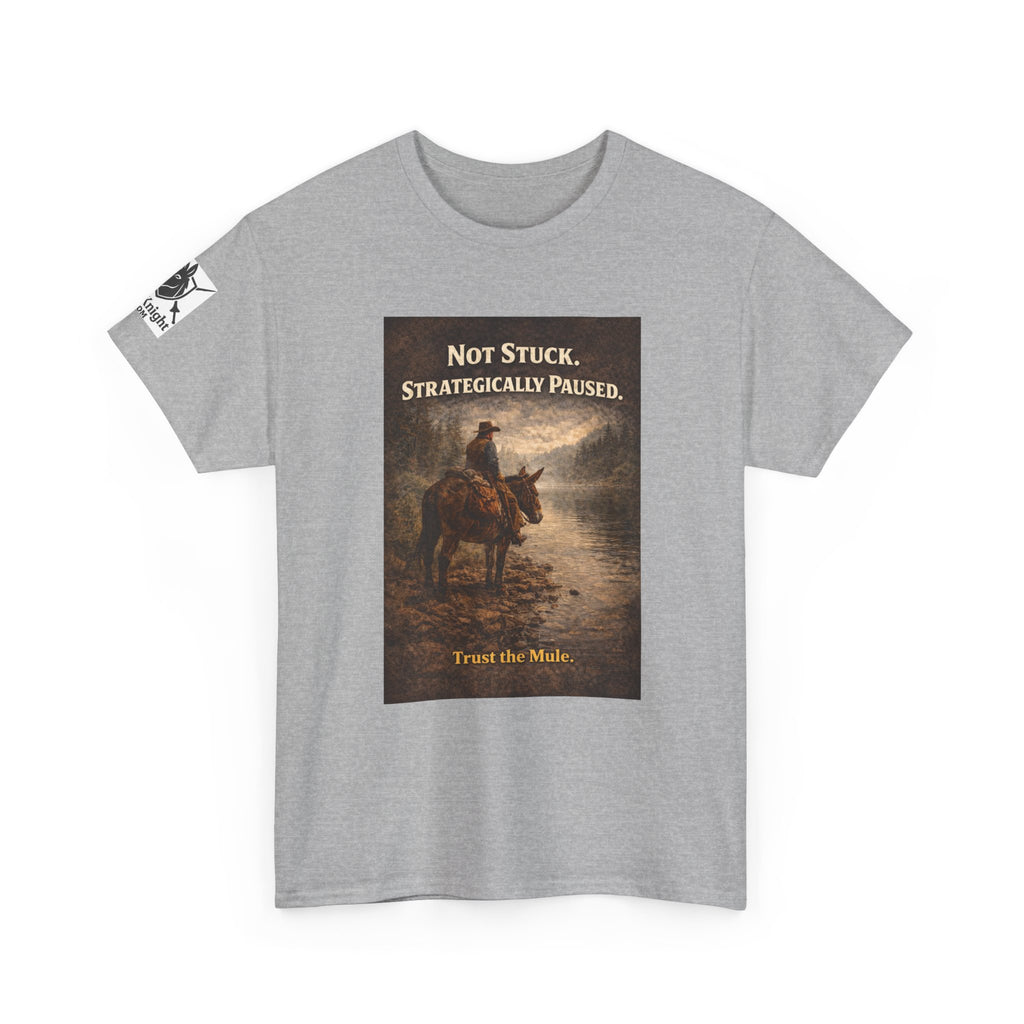 Not Stuck, Strategically Paused Mule Tee – Vintage Rider Graphic T-Shirt
