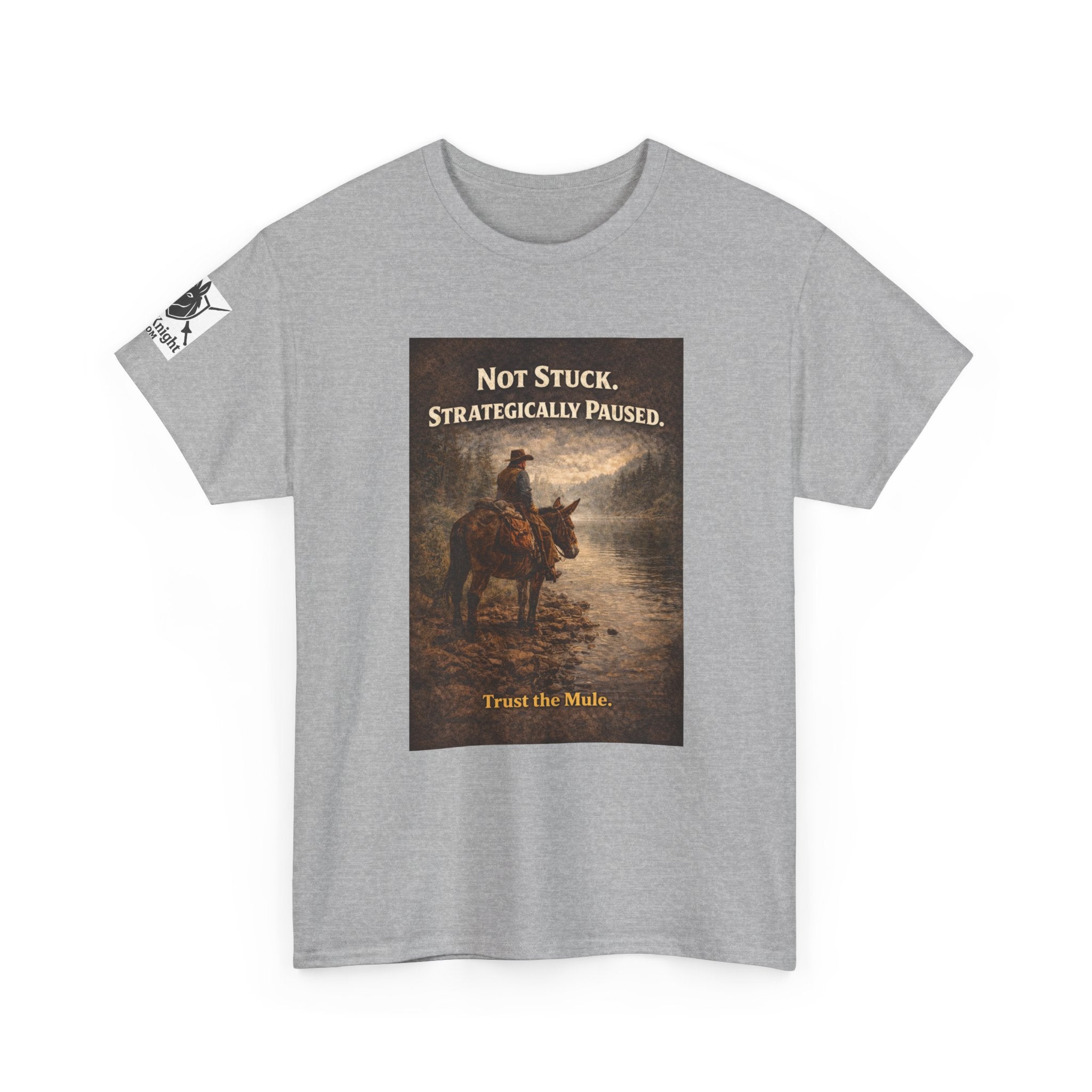 Not Stuck, Strategically Paused Mule Tee – Vintage Rider Graphic T-Shirt