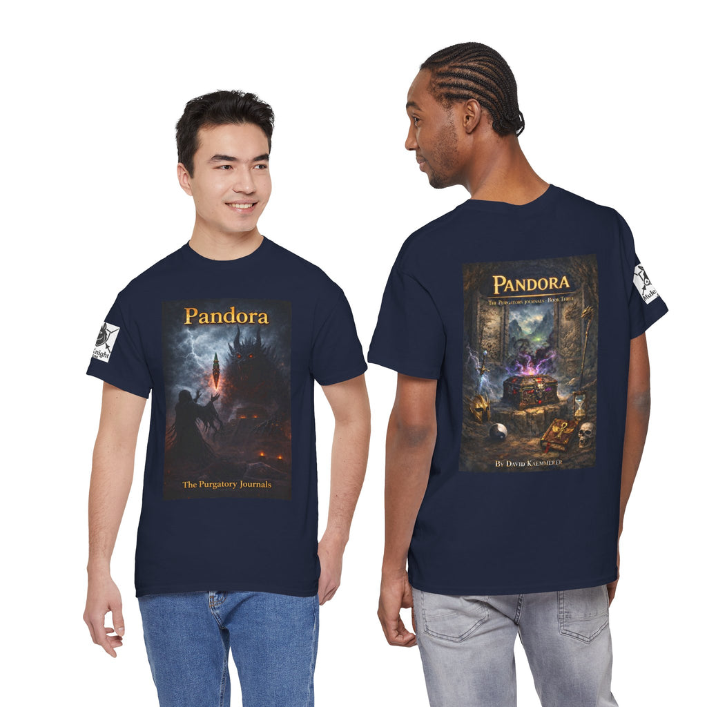Pandora Summoning on Front - Pandora book cover on back -Purgatory Journals Book 3 -   Fantasy Novel tee
