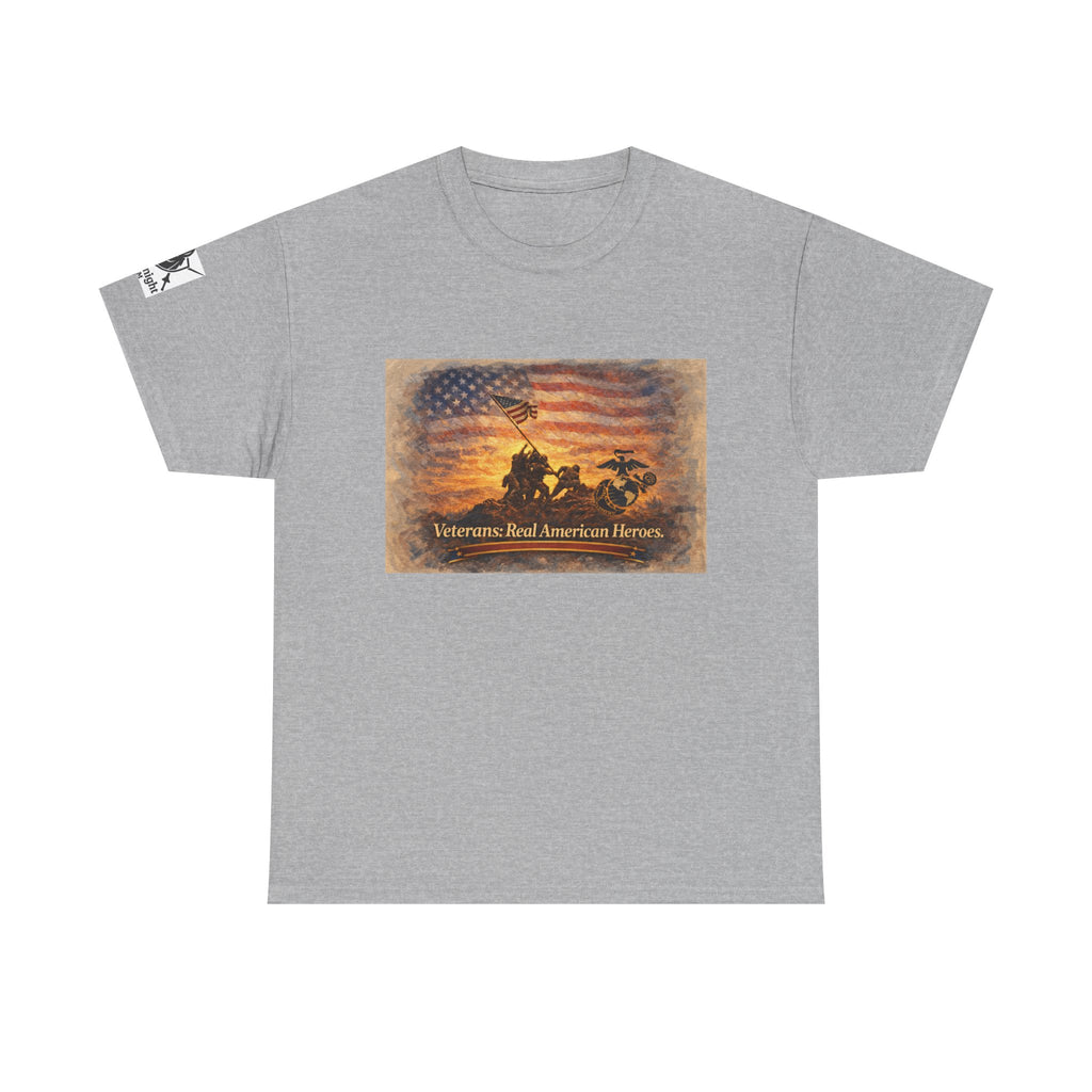 USA Flag Graphic Tee - "Veterans - Real American Heroes!"