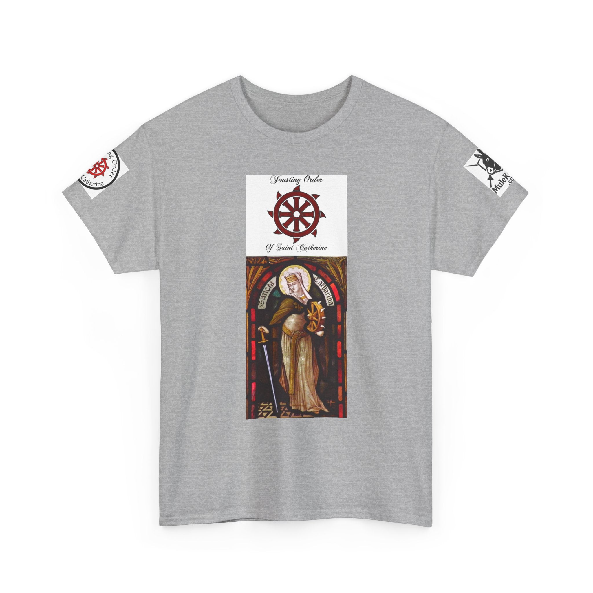 Saint Catherine Jousting Order  Tee — Vintage Stained Glass Saint/Jousting T‑Shirt