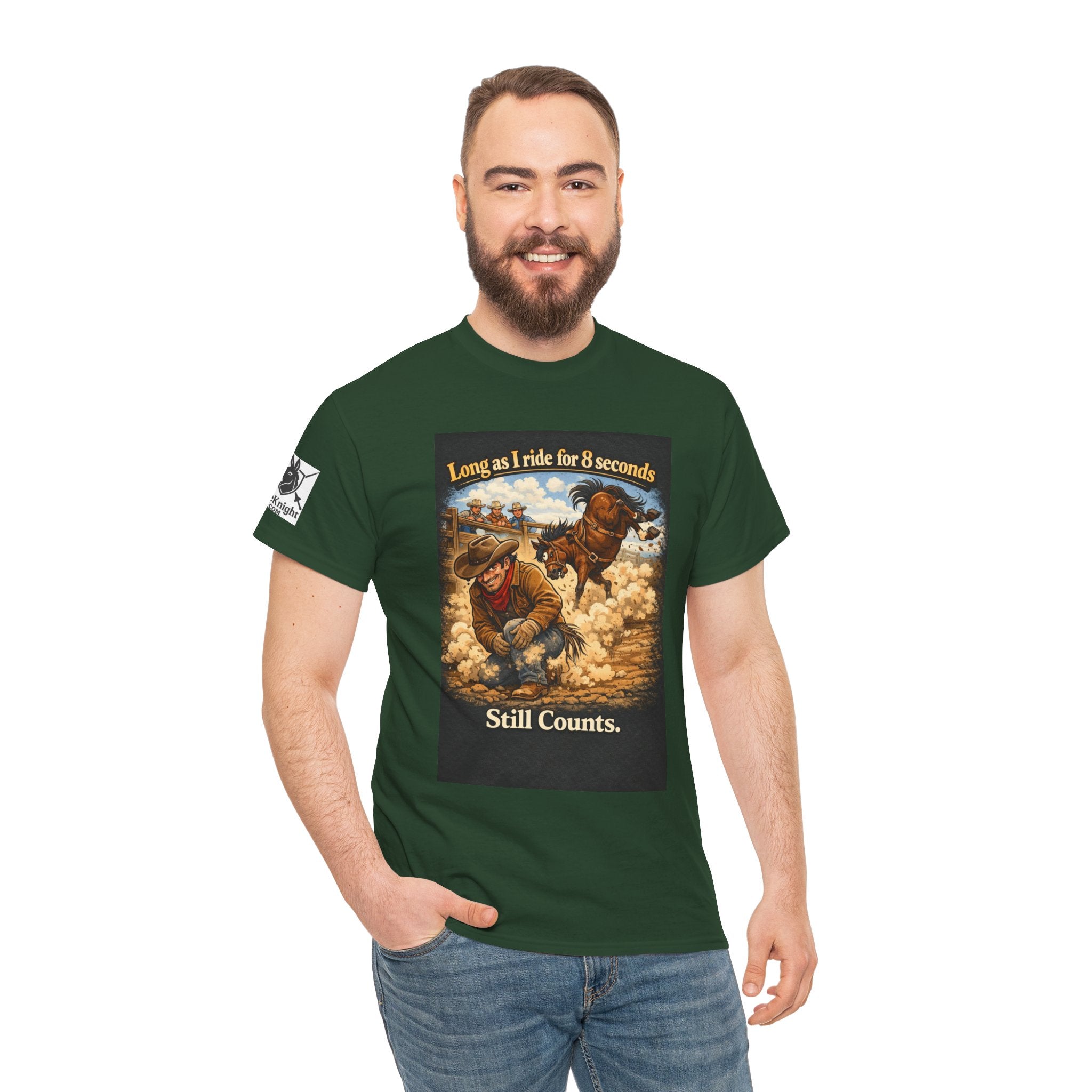 Rodeo As long as I ride 8 seconds - Still Counts T-Shirt — Cowboy Landscape Graphic Tee