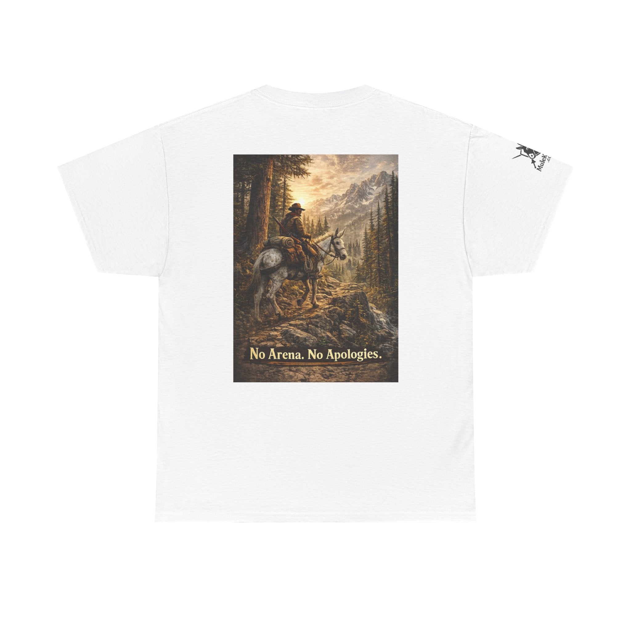T-Shirt — 'No Arena. No Apologies.' Western Cowboy Scenic Graphic Tee