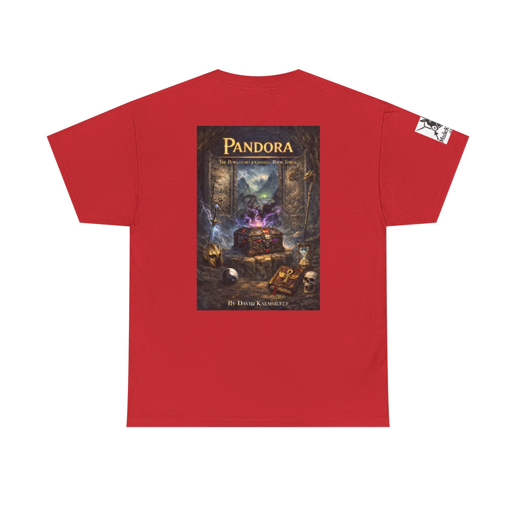 Pandora Summoning on Front - Pandora book cover on back -Purgatory Journals Book 3 -   Fantasy Novel tee