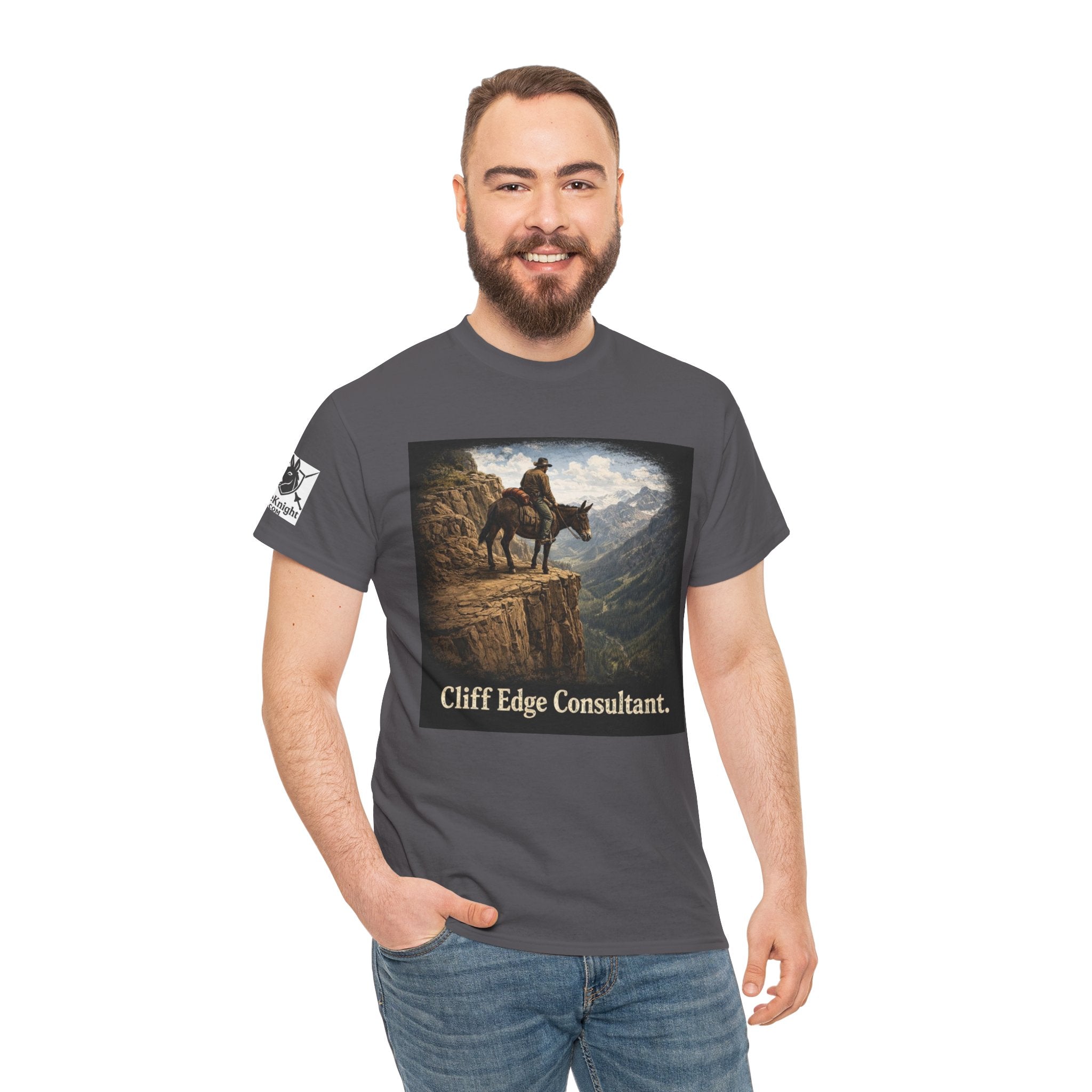 Mule Cliff Edge Consultant T-Shirt — Cowboy Landscape Graphic Tee