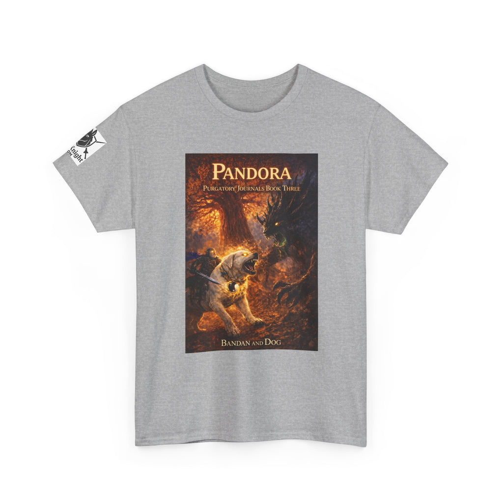 Pandora Bandan and Dog on Front - Pandora book cover on back -Purgatory Journals Book 3 -  Graphic Tee — Fantasy Novel tee