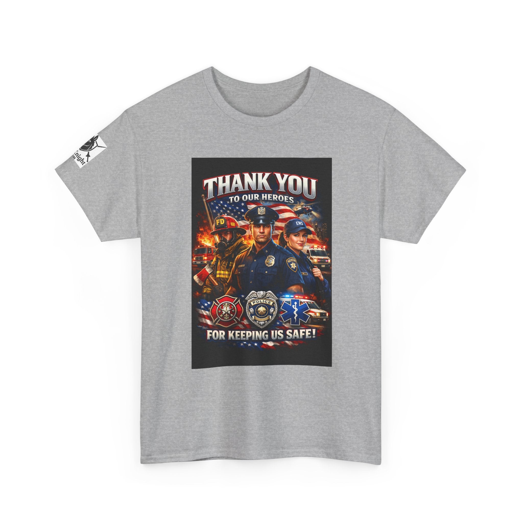 USA Flag Graphic Tee - "Thank you to our Heroes- For keeping us safe!"