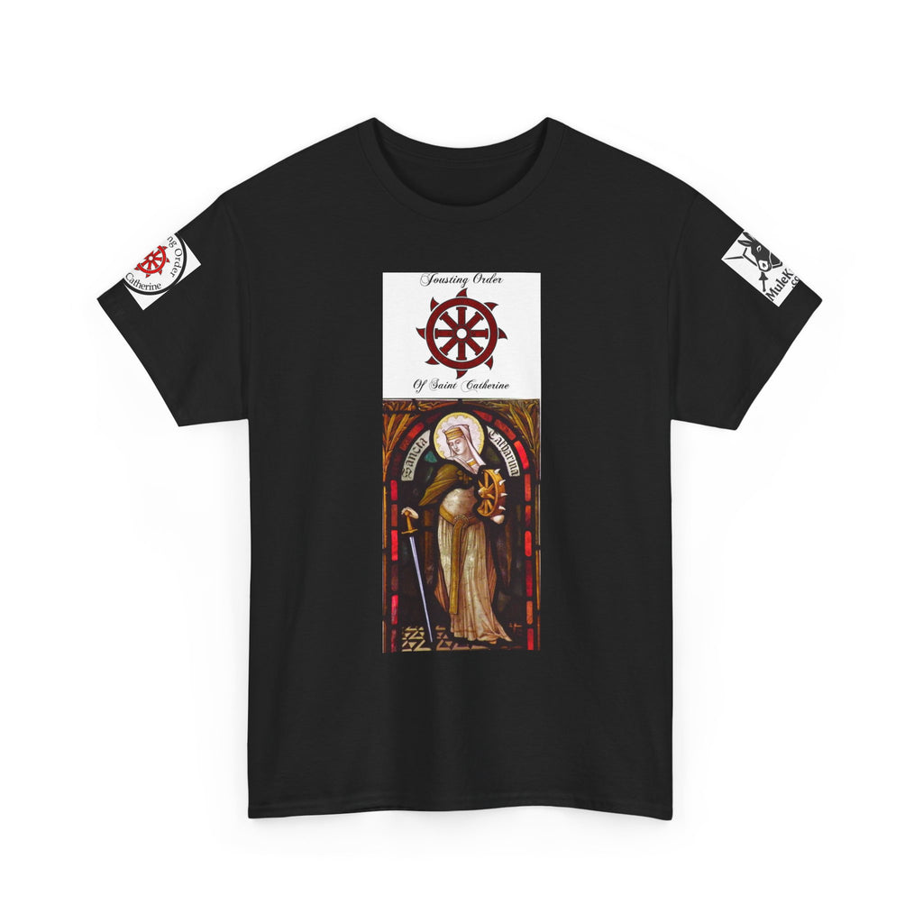 Saint Catherine Jousting Order  Tee — Vintage Stained Glass Saint/Jousting T‑Shirt