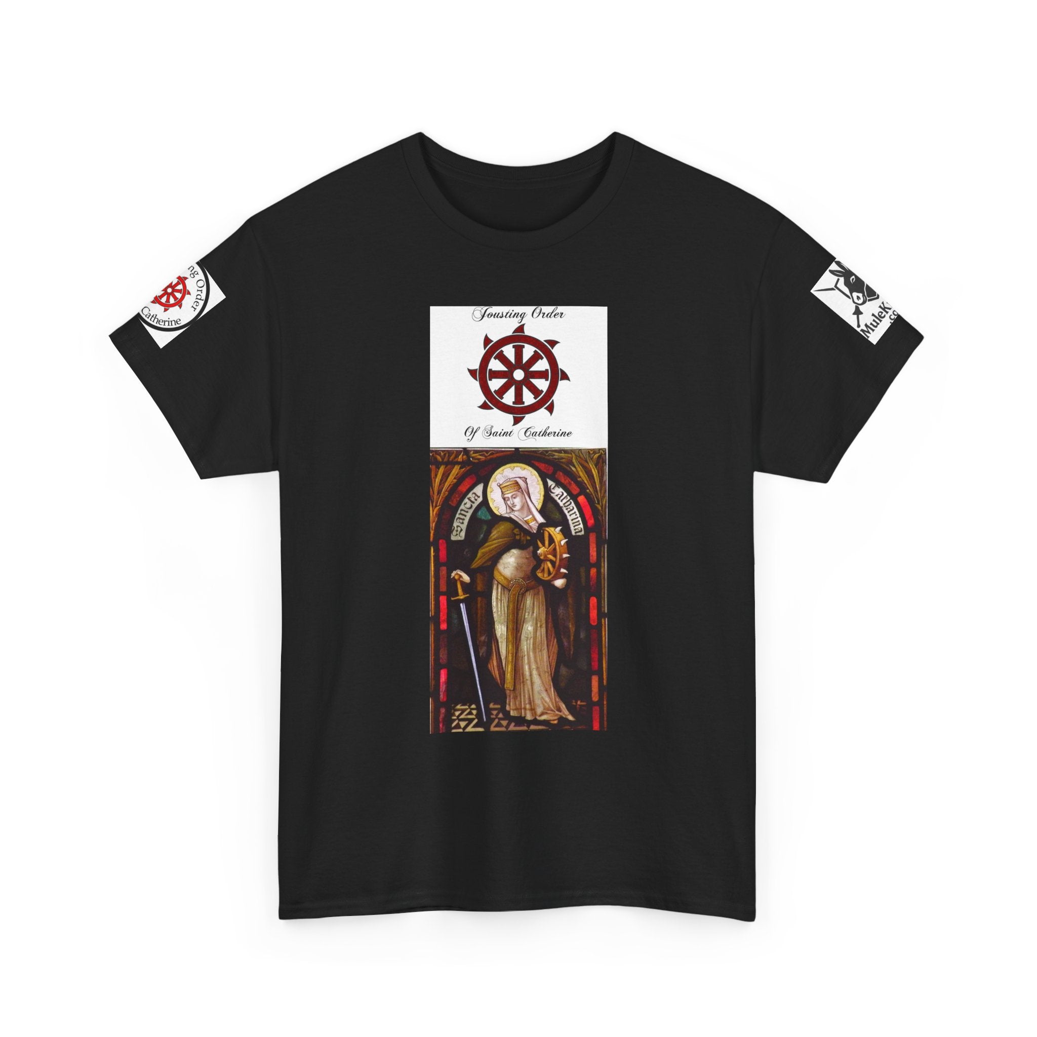 Saint Catherine Jousting Order  Tee — Vintage Stained Glass Saint/Jousting T‑Shirt