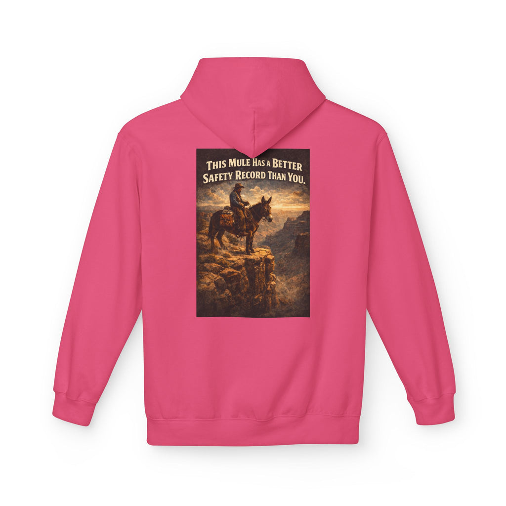 Riding Mule Graphic Hoodie – "This Mule Has a Better Safety Record Than You" Outdoor Adventure Sweatshirt