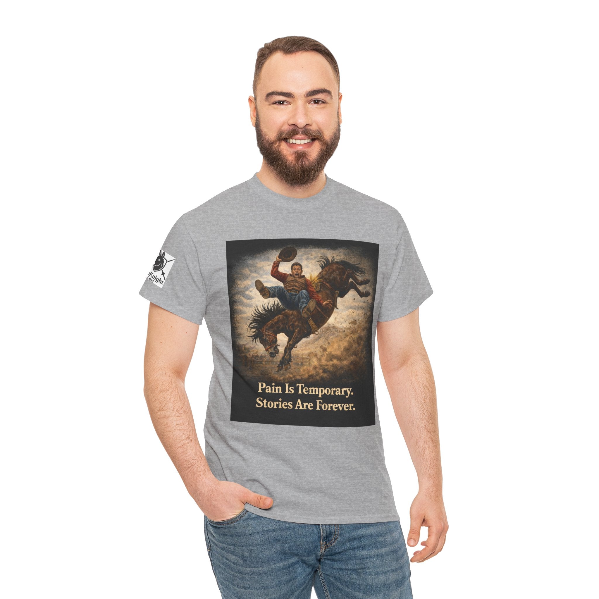 Rodeo Bucking Bronco T‑Shirt — "Pain Is Temporary. Stories Are Forever."