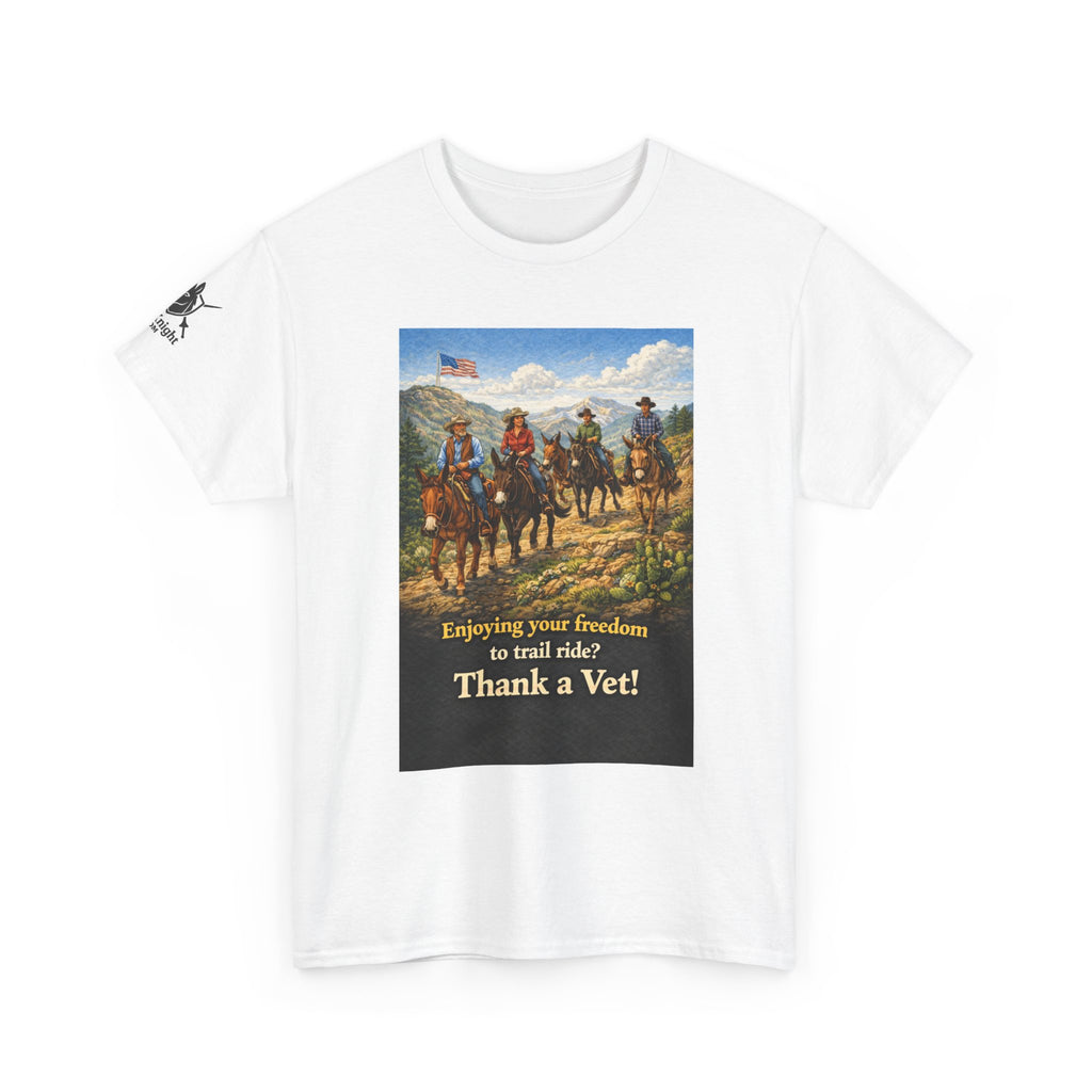Mule Rider Retro Graphic Tee - "Enjoying your freedom to trail ride?  Thank a Vet!"