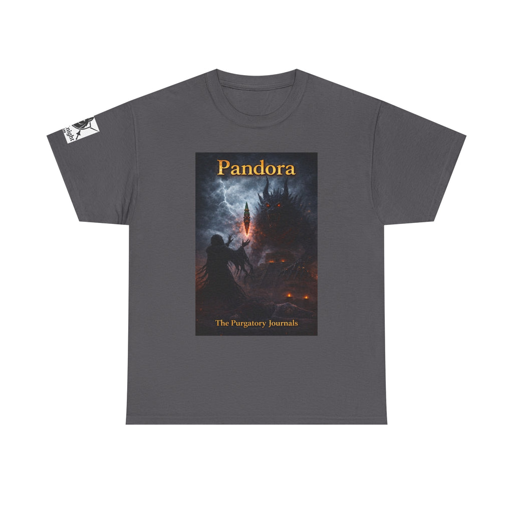 Pandora Summoning on Front - Pandora book cover on back -Purgatory Journals Book 3 -   Fantasy Novel tee