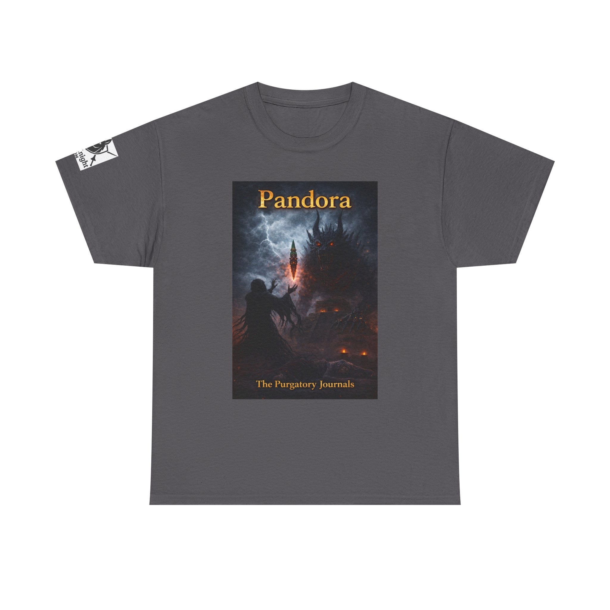 Pandora Summoning on Front - Pandora book cover on back -Purgatory Journals Book 3 -   Fantasy Novel tee
