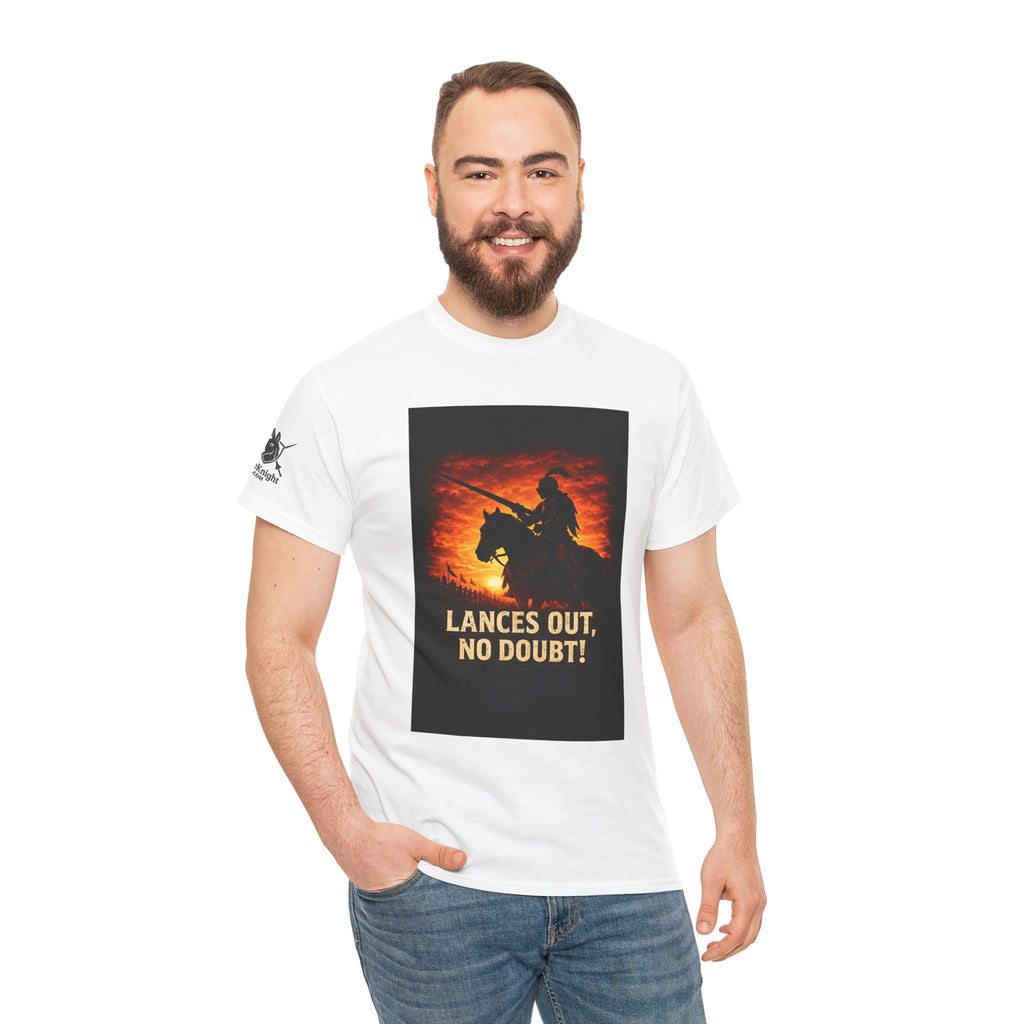 Jousting Knight T‑Shirt – "Lances Out, No Doubt!" Vintage Sunset Tee