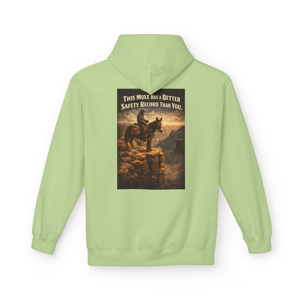 Riding Mule Graphic Hoodie – "This Mule Has a Better Safety Record Than You" Outdoor Adventure Sweatshirt