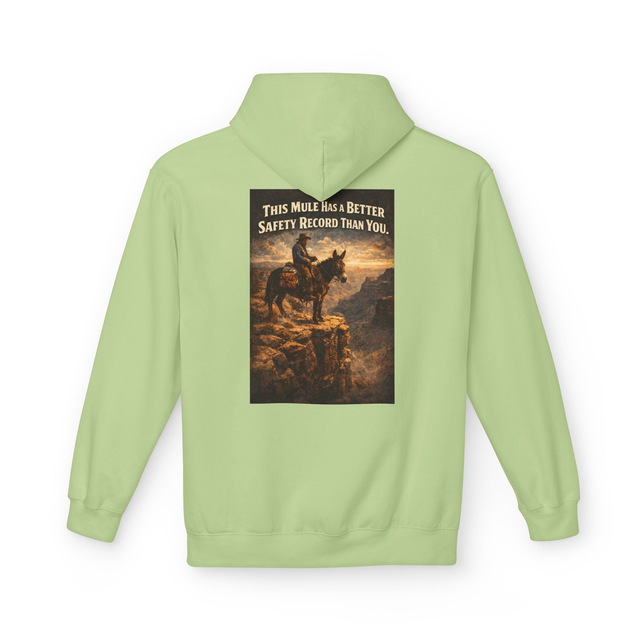Riding Mule Graphic Hoodie – "This Mule Has a Better Safety Record Than You" Outdoor Adventure Sweatshirt