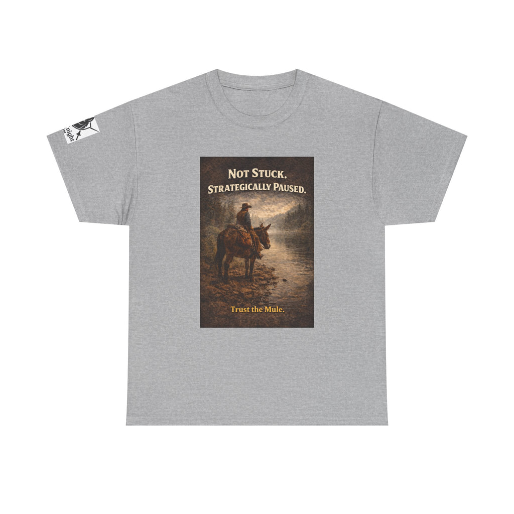 Not Stuck, Strategically Paused Mule Tee – Vintage Rider Graphic T-Shirt
