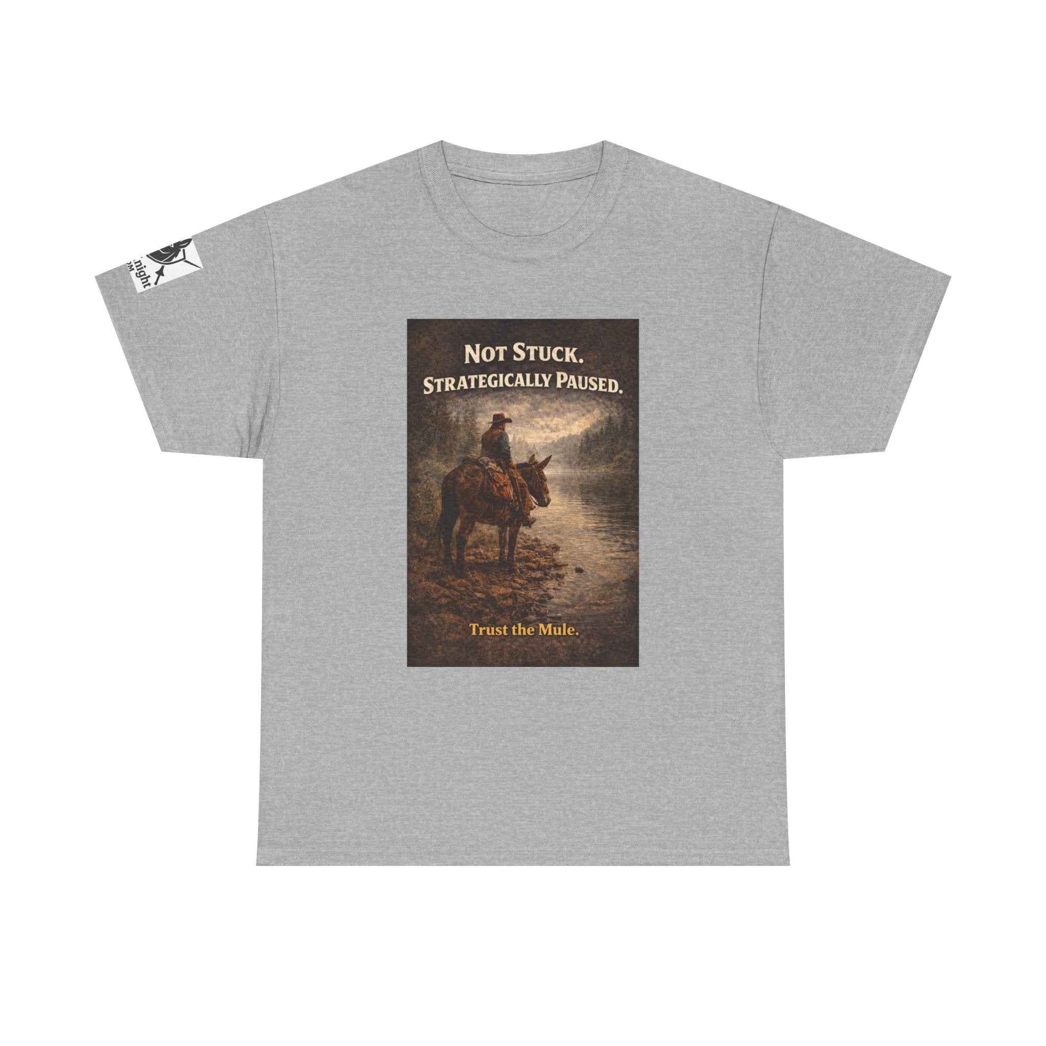 Not Stuck, Strategically Paused Mule Tee – Vintage Rider Graphic T-Shirt