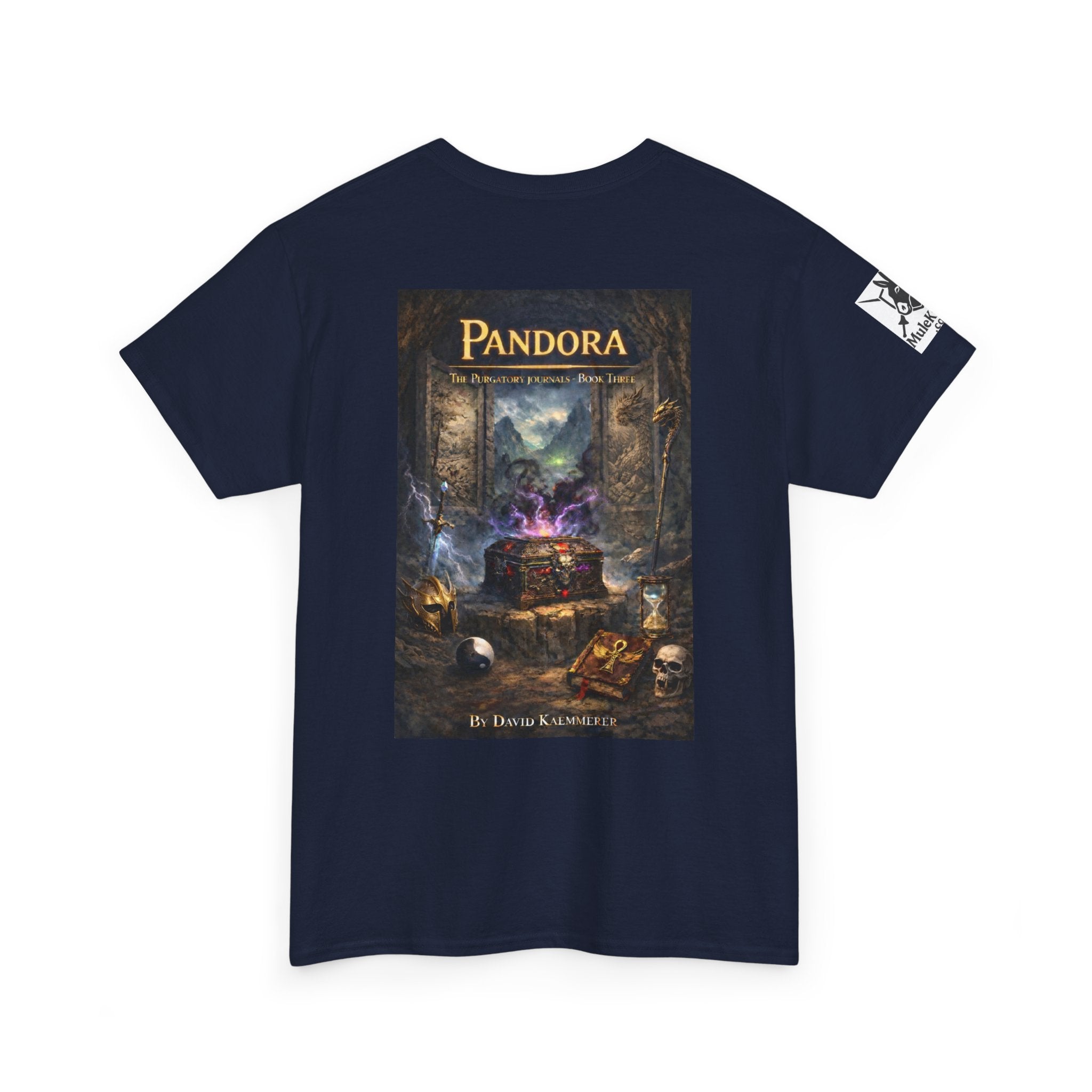 Pandora Drigg Vs Red Dragon Monk on Front - Pandora book cover on back -Purgatory Journals Book 3 -  Graphic Tee — Fantasy Novel tee