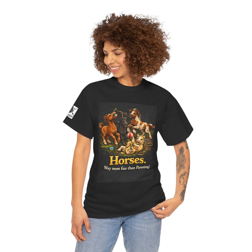 Horse lover shirt.  Horses.  Way more fun than Parenting! Teeshirt funny