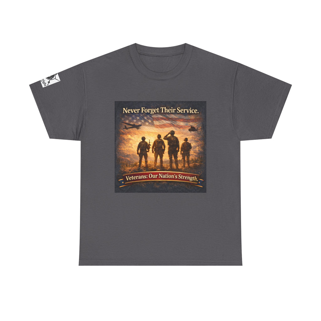 USA Flag Graphic Tee - "Never Forget their Service -Veterens our nations strength!"