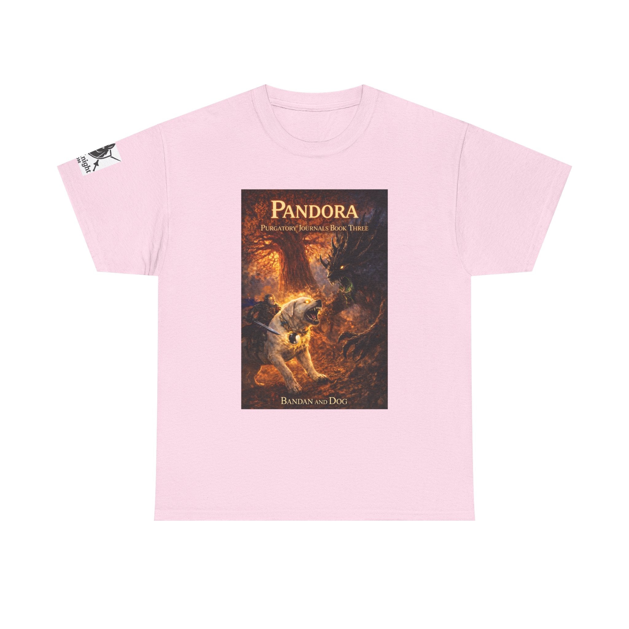 Pandora Bandan and Dog on Front - Pandora book cover on back -Purgatory Journals Book 3 -  Graphic Tee — Fantasy Novel tee