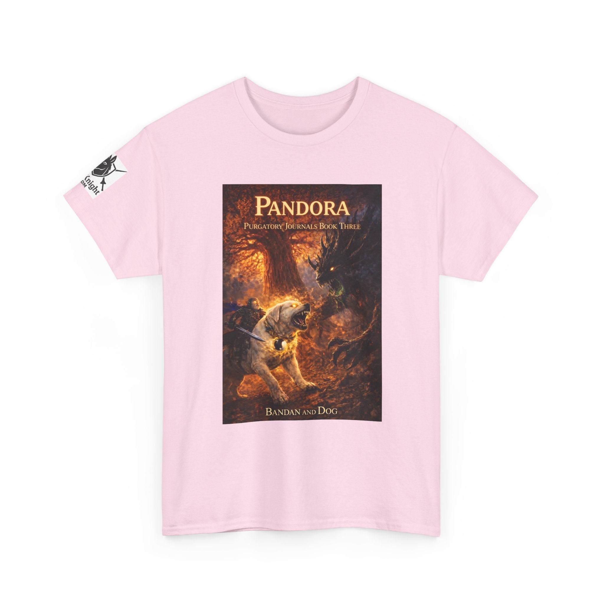 Pandora Bandan and Dog on Front - Pandora book cover on back -Purgatory Journals Book 3 -  Graphic Tee — Fantasy Novel tee