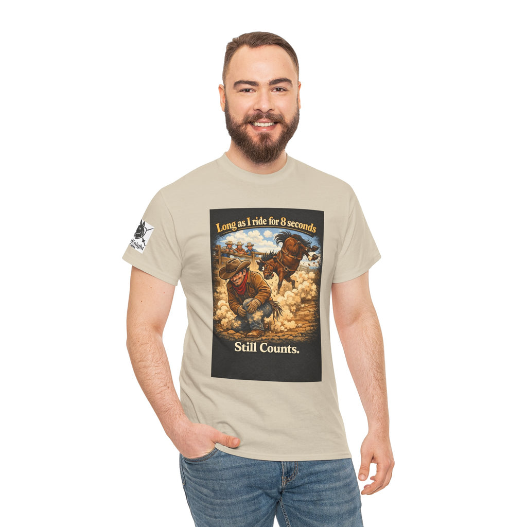 Rodeo As long as I ride 8 seconds - Still Counts T-Shirt — Cowboy Landscape Graphic Tee