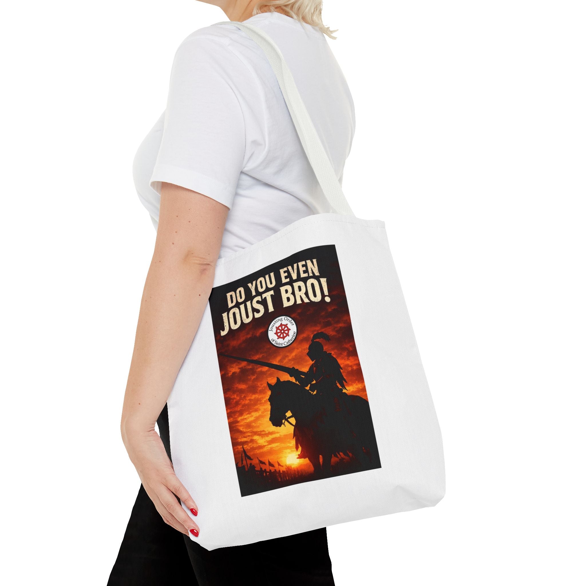 Do You Even Joust Bro! Tote Bag – Medieval Knight Silhouette Sunset Tote for Renaissance Fair Fans