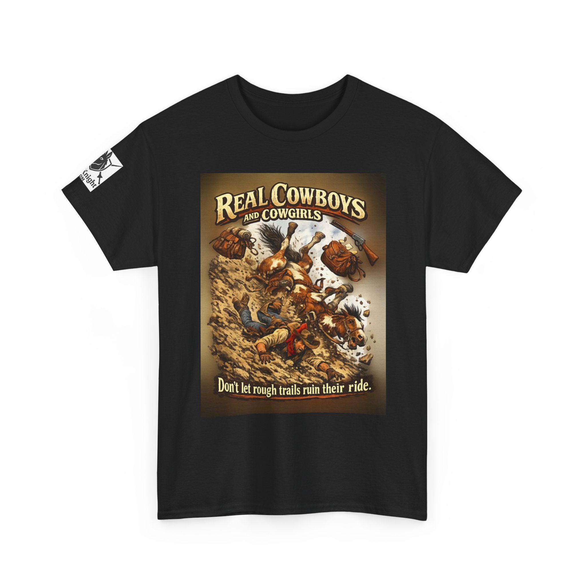 Cowboy Rodeo T‑Shirt — “Real Cowboys and Cowgirls - Dont let rough trails ruin thier ride.” Vintage Rodeo Graphic