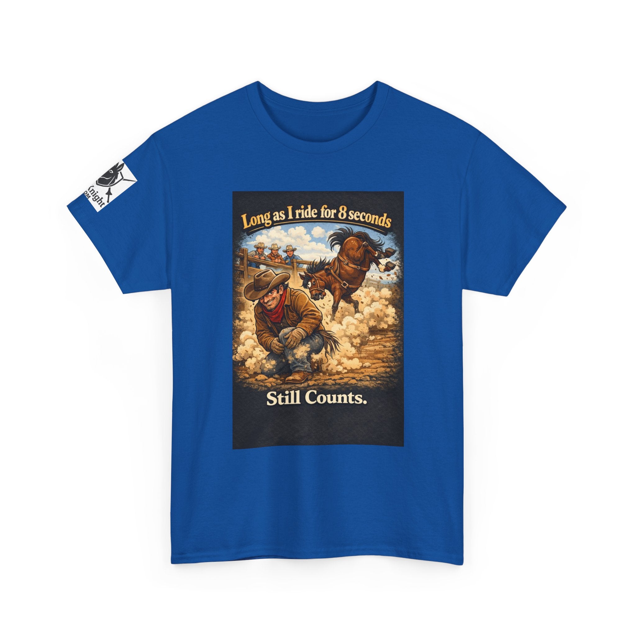 Rodeo As long as I ride 8 seconds - Still Counts T-Shirt — Cowboy Landscape Graphic Tee