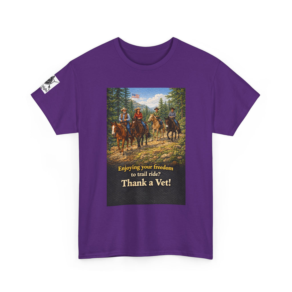 Horse trail Rider Retro Graphic Tee - "Enjoying your freedom to trail ride?  Thank a Vet!"