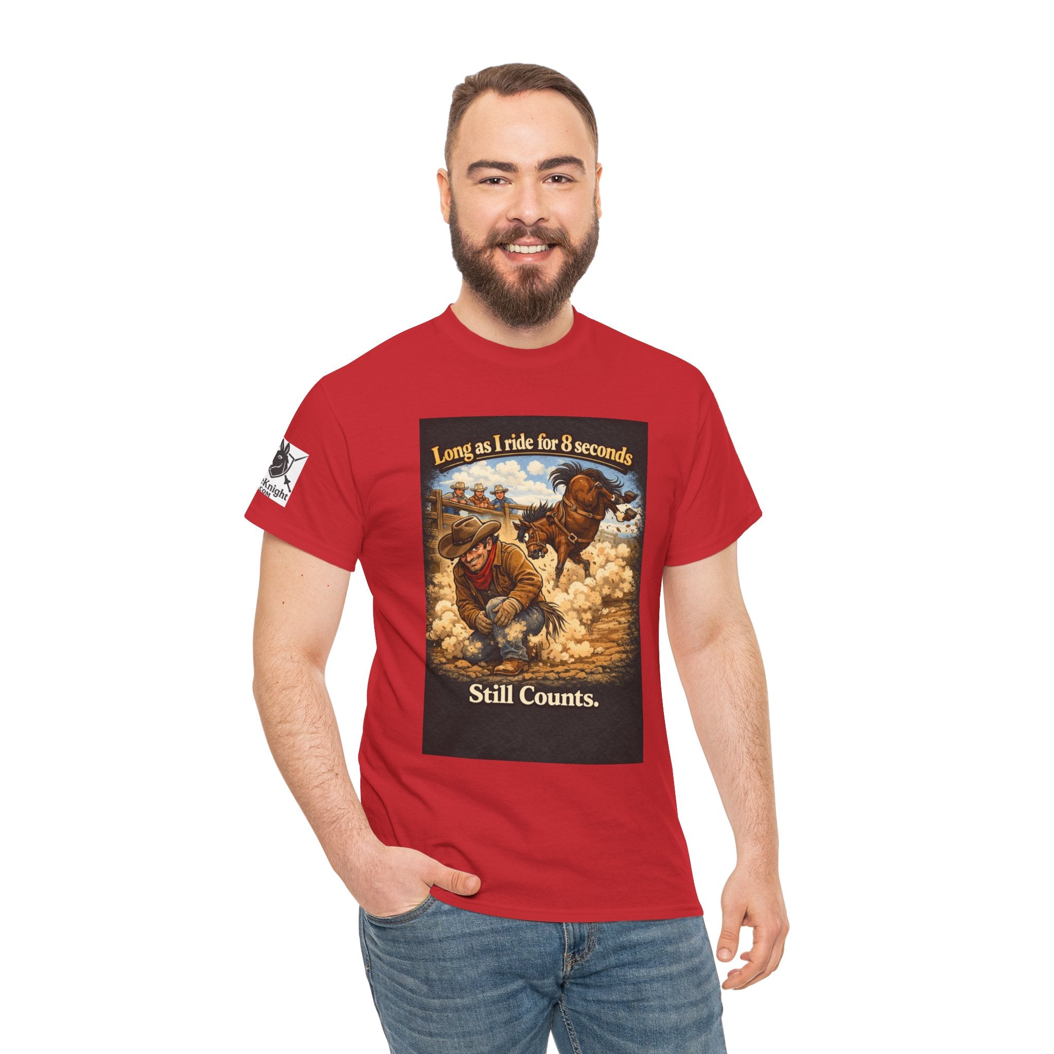 Rodeo As long as I ride 8 seconds - Still Counts T-Shirt — Cowboy Landscape Graphic Tee