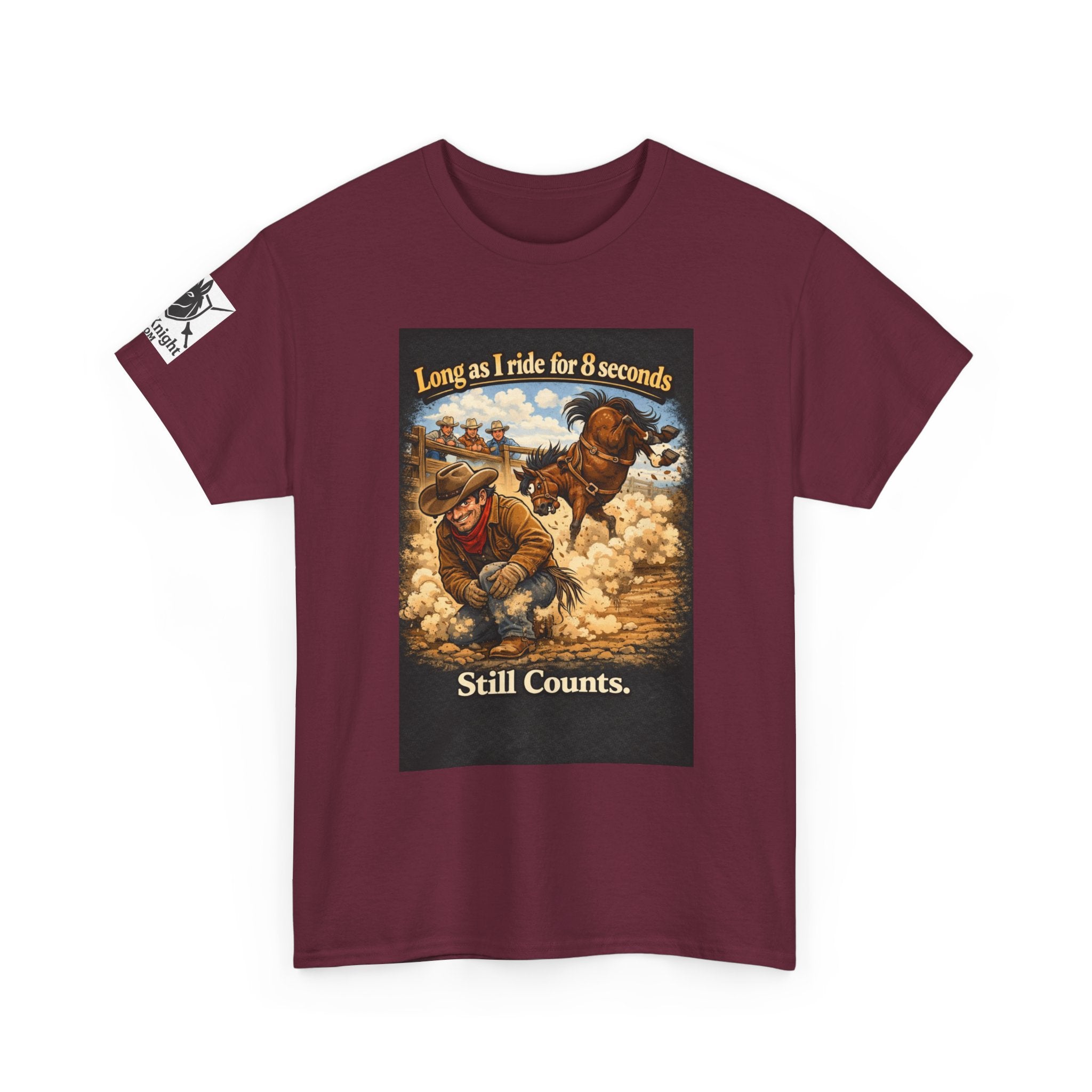 Rodeo As long as I ride 8 seconds - Still Counts T-Shirt — Cowboy Landscape Graphic Tee