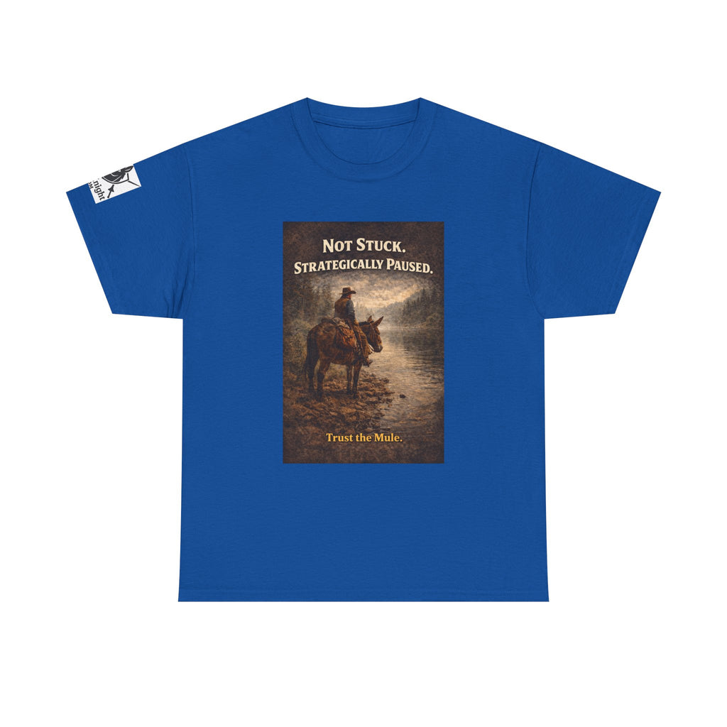 Not Stuck, Strategically Paused Mule Tee – Vintage Rider Graphic T-Shirt