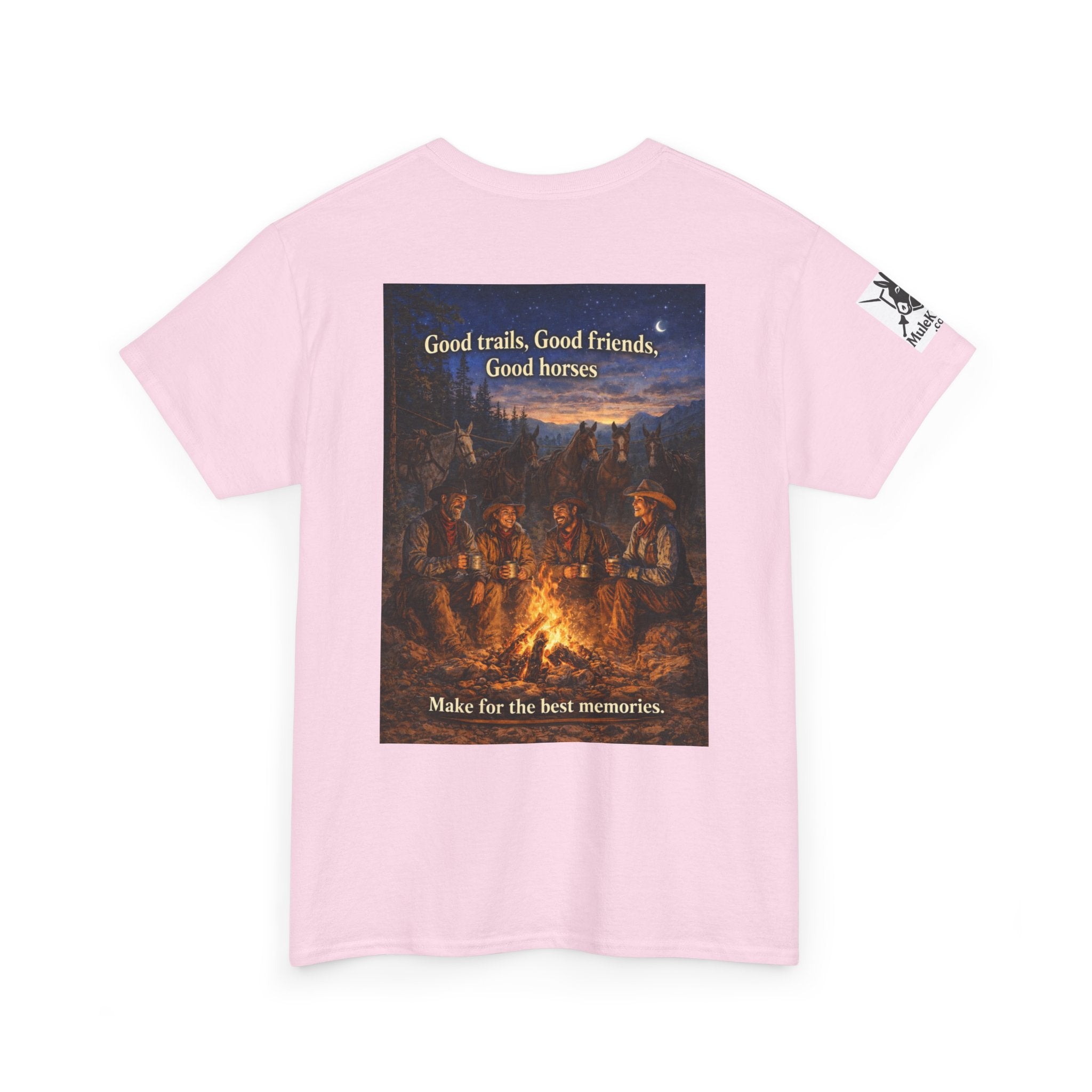 Campfire Cowboy T-Shirt — "Good Trails, Good Friends, Good Horses" Western Tee