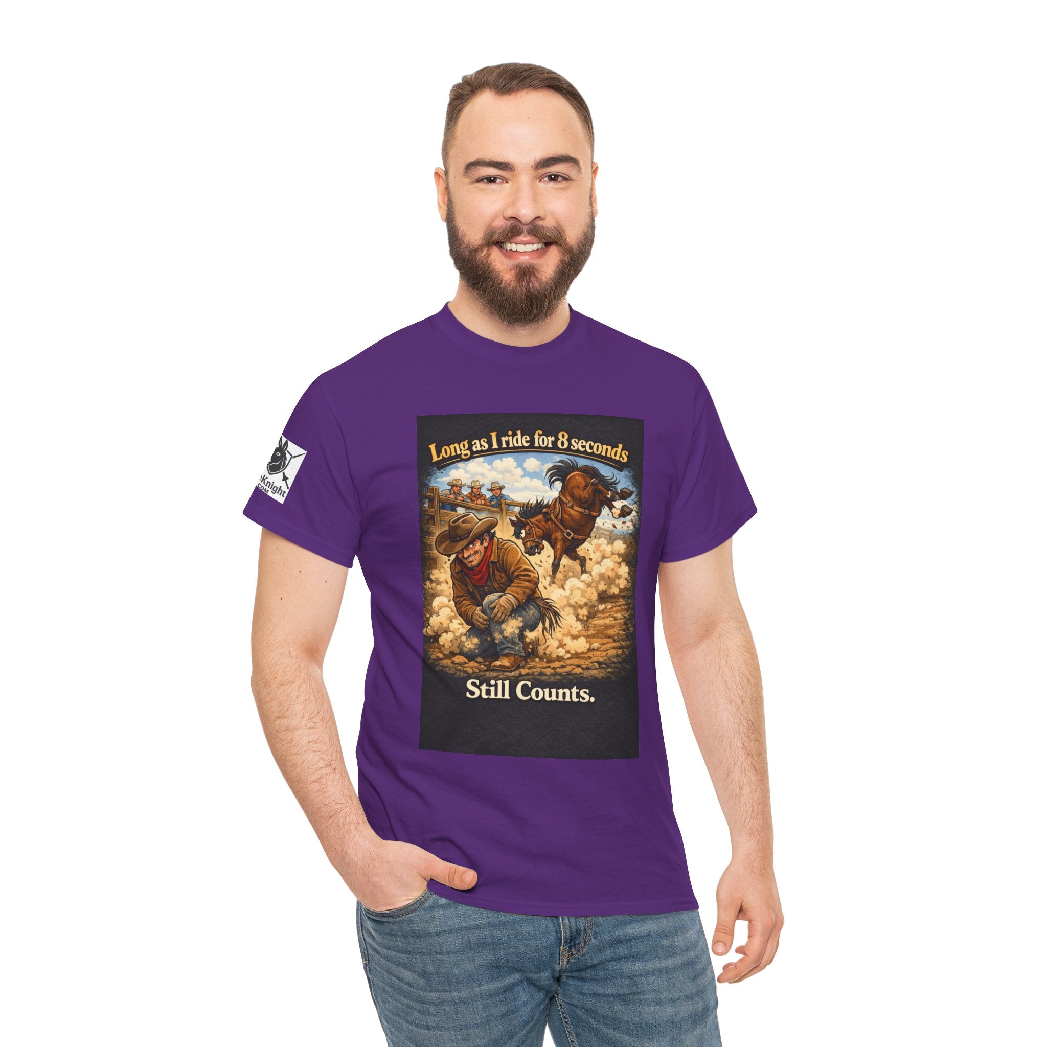 Rodeo As long as I ride 8 seconds - Still Counts T-Shirt — Cowboy Landscape Graphic Tee