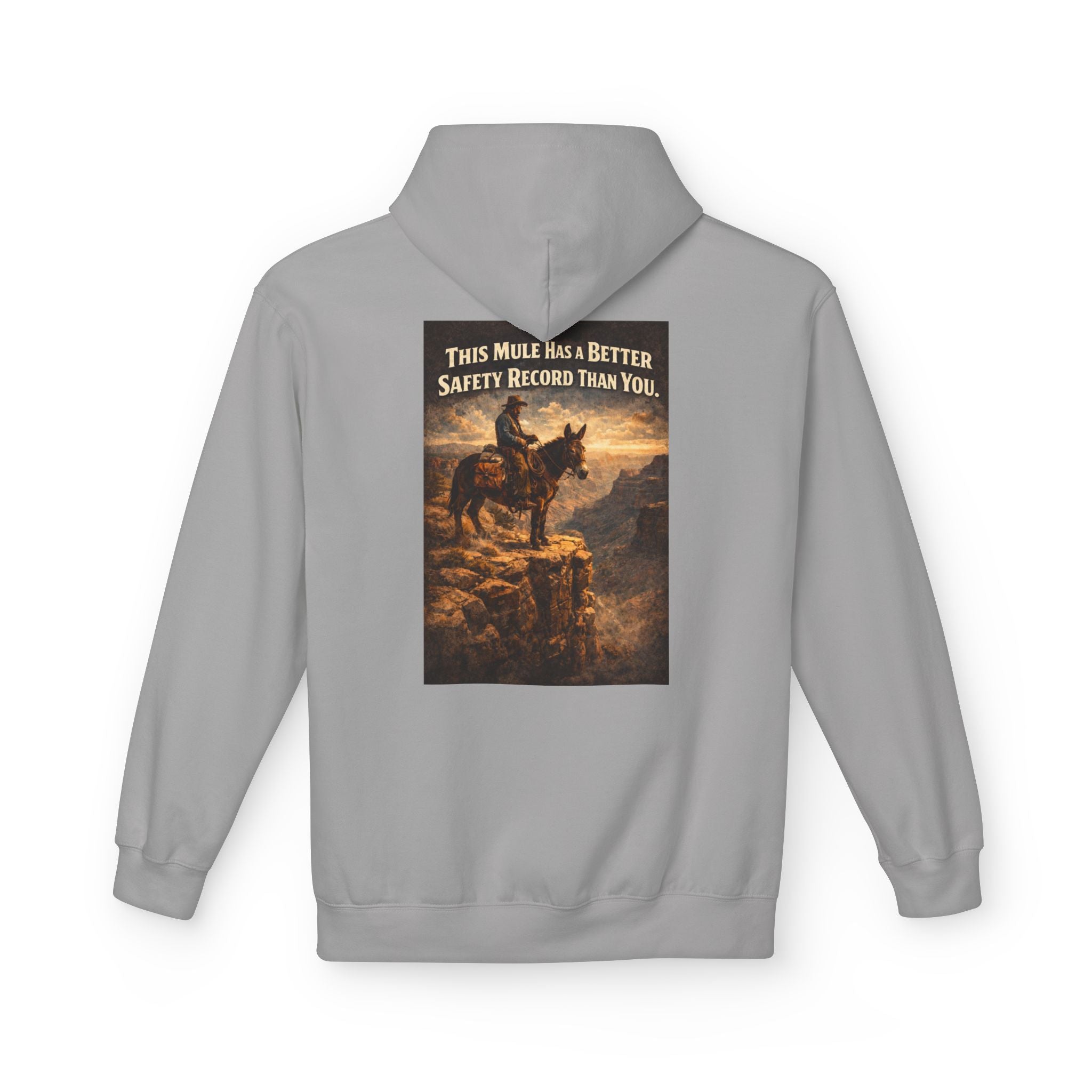 Riding Mule Graphic Hoodie – "This Mule Has a Better Safety Record Than You" Outdoor Adventure Sweatshirt