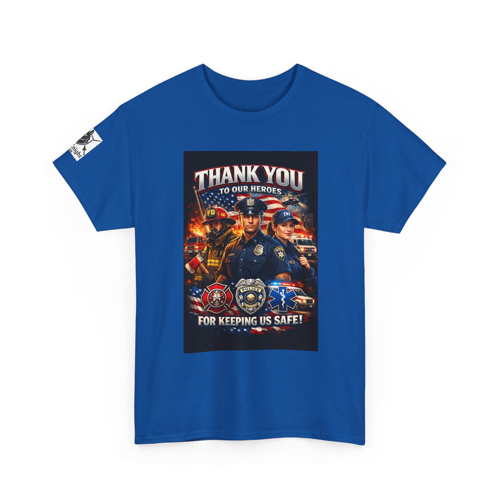 USA Flag Graphic Tee - "Thank you to our Heroes- For keeping us safe!"